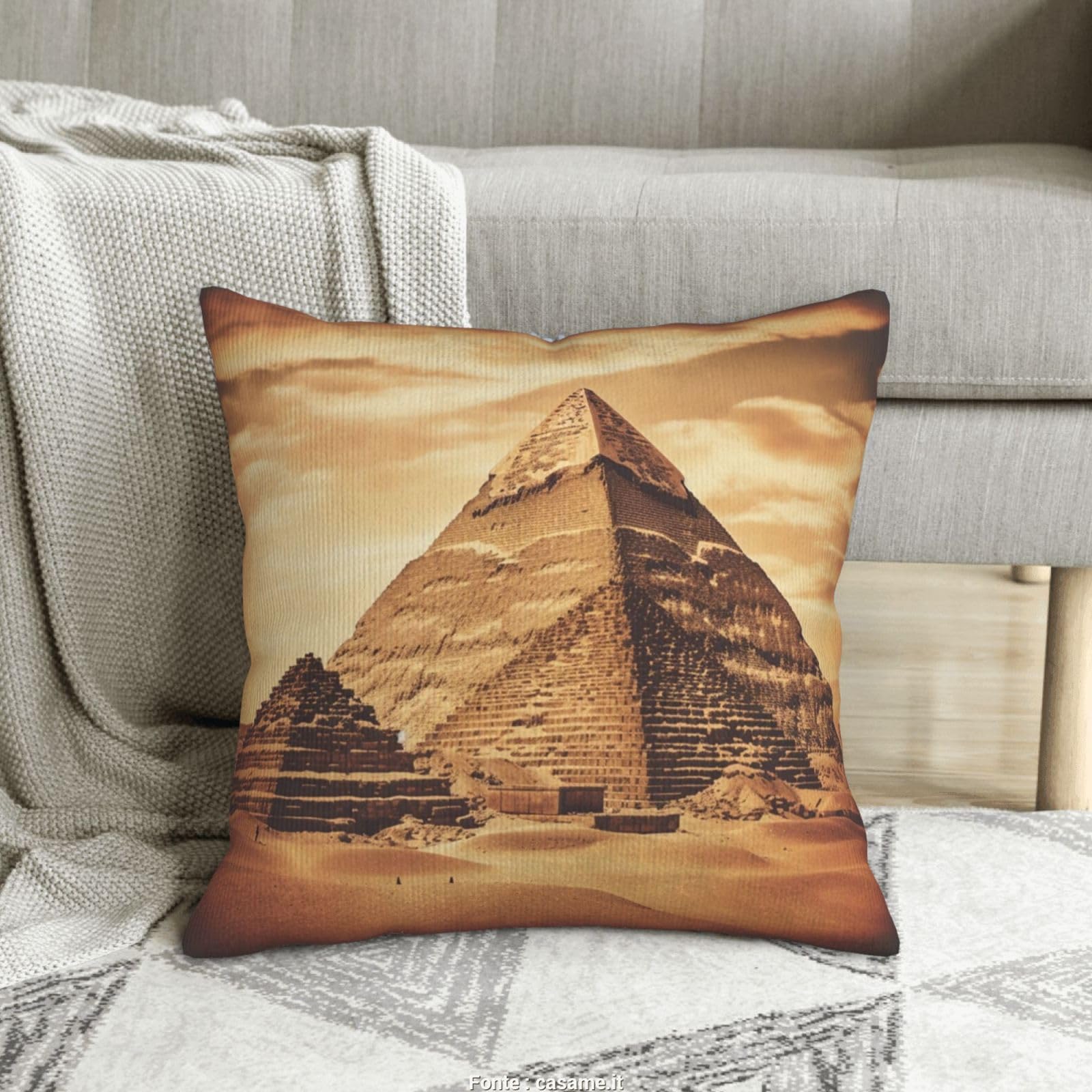 Housse de coussin velours côtelé doux motif pyramide égyptienne 50x50