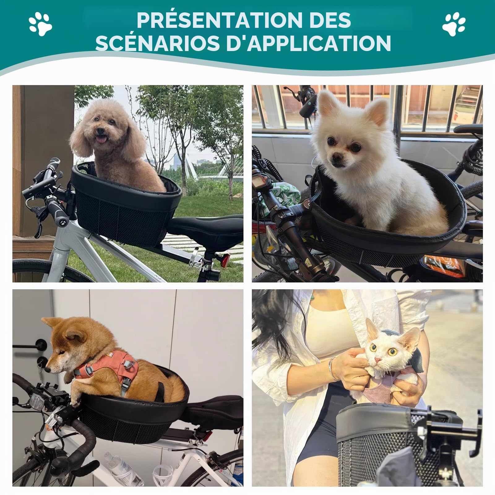 Panier Pliant pour Chien, Porte-vélo pour Petit Chat, Panier Avant Amovible, pour Animaux de Compagnie, Camping (Type B)
