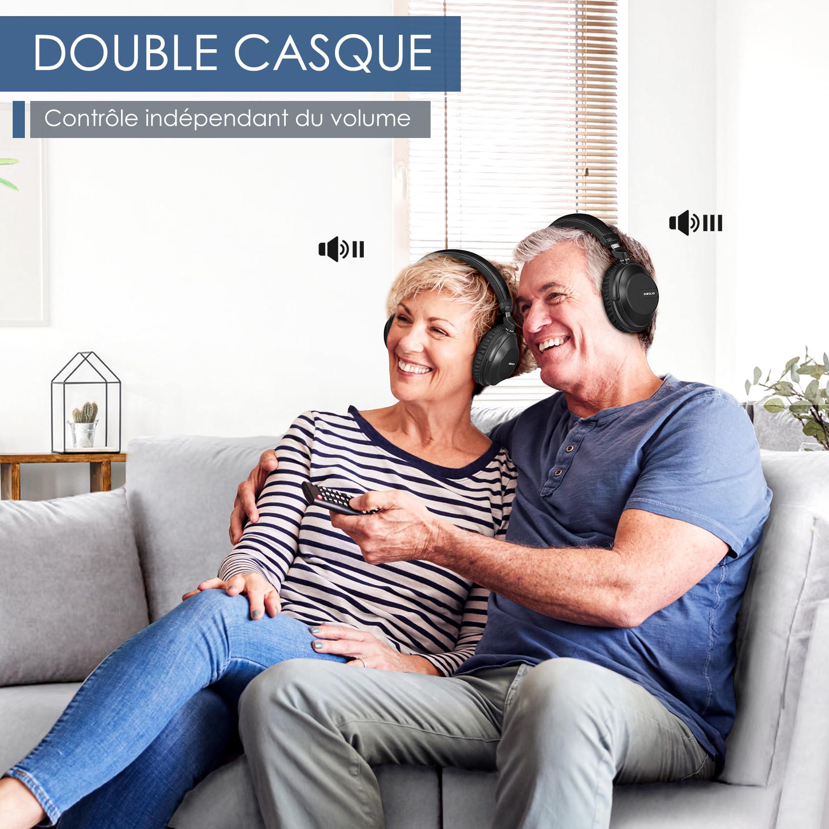 SIMOLIO Double Casque TV sans Fil, Mode TV/Bluetooth, Clarté des Dialogues
