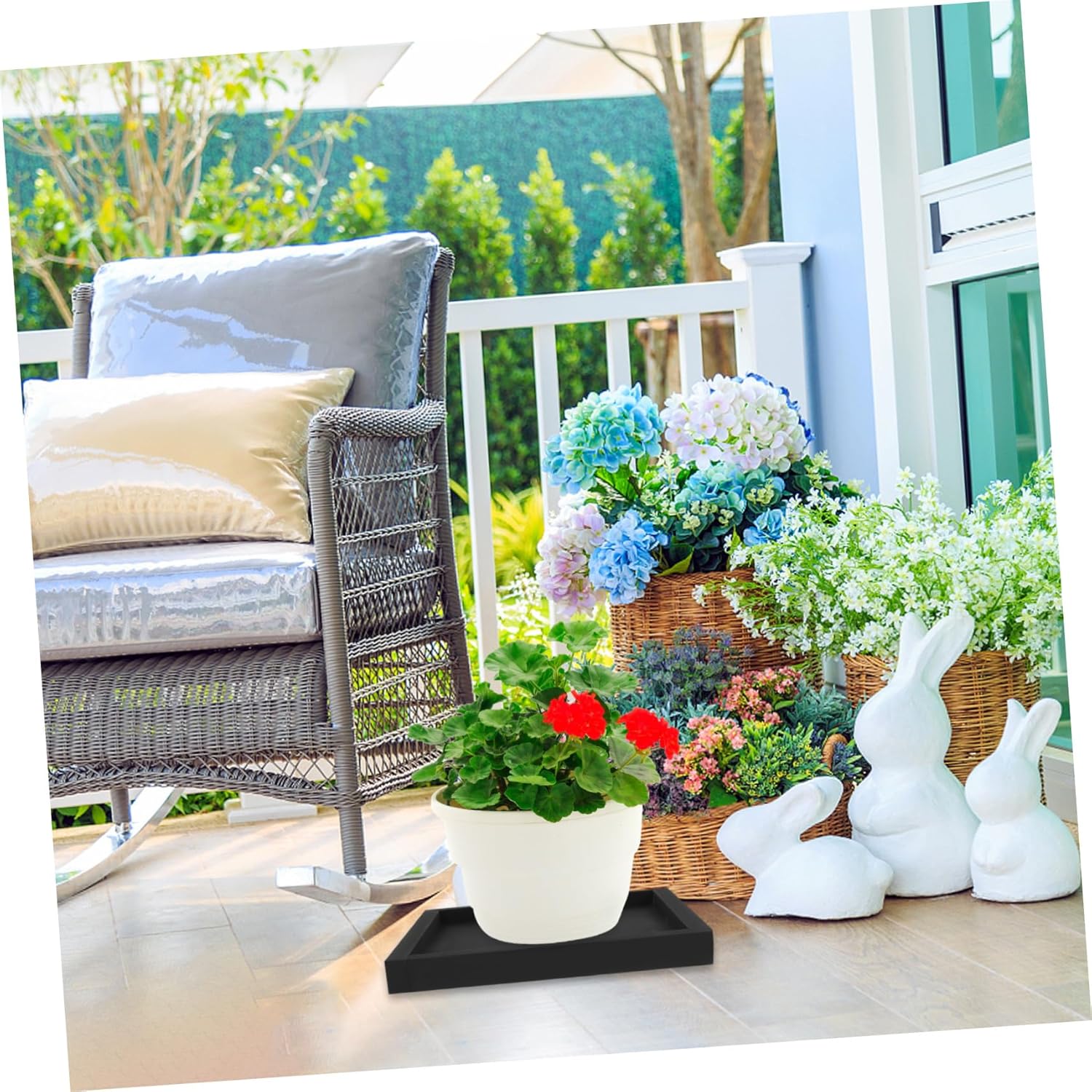 Water Plant Tray Square Concrete Look Potted Plate Heavy Duty Support Leakproof Thicken Base 20x20cm