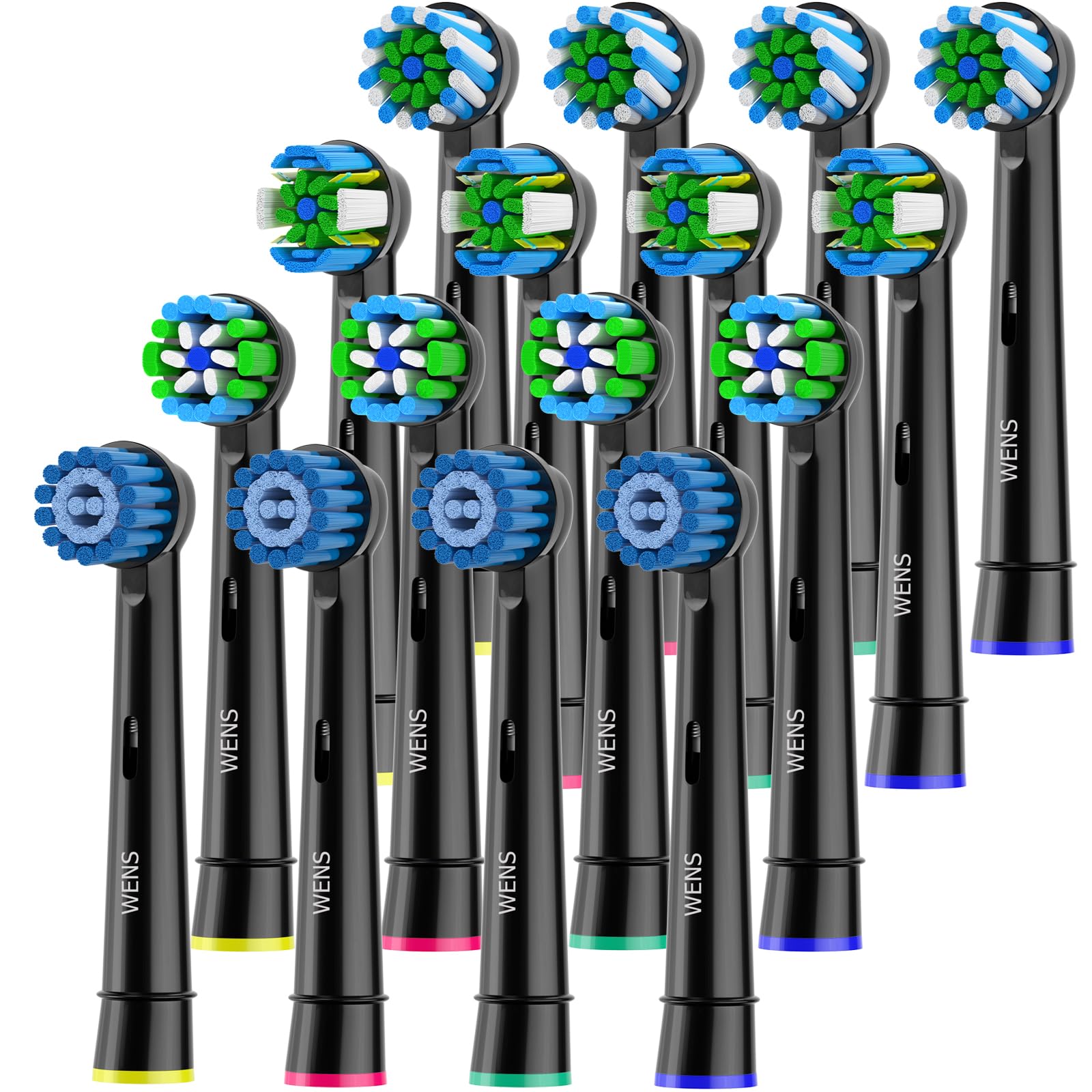 Wens Recambios Cepillos Compatible con Braun Oral B Eléctricos Cepillo de Dientes, Cabezales de Repuesto-incluir 4 Floss, 4 Cross, 4 Sensitive, 4 Precision Negro Carbonfree Certified