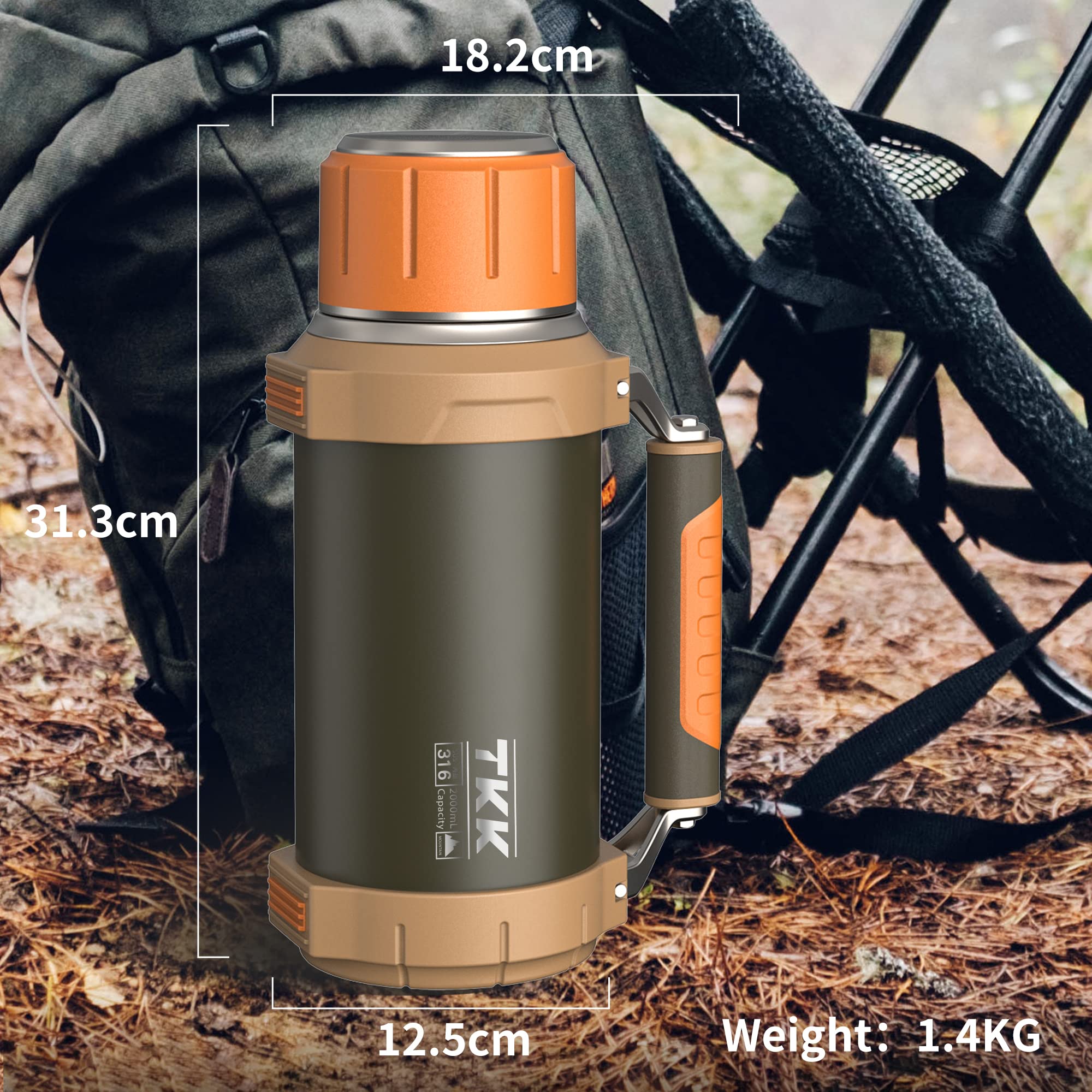 Aspiradora grande de café para bebidas calientes, acero inoxidable, botella aislada de 64 onzas con asa de taza que mantiene los líquidos calientes y fríos hasta 24 para reuniones al aire libre,