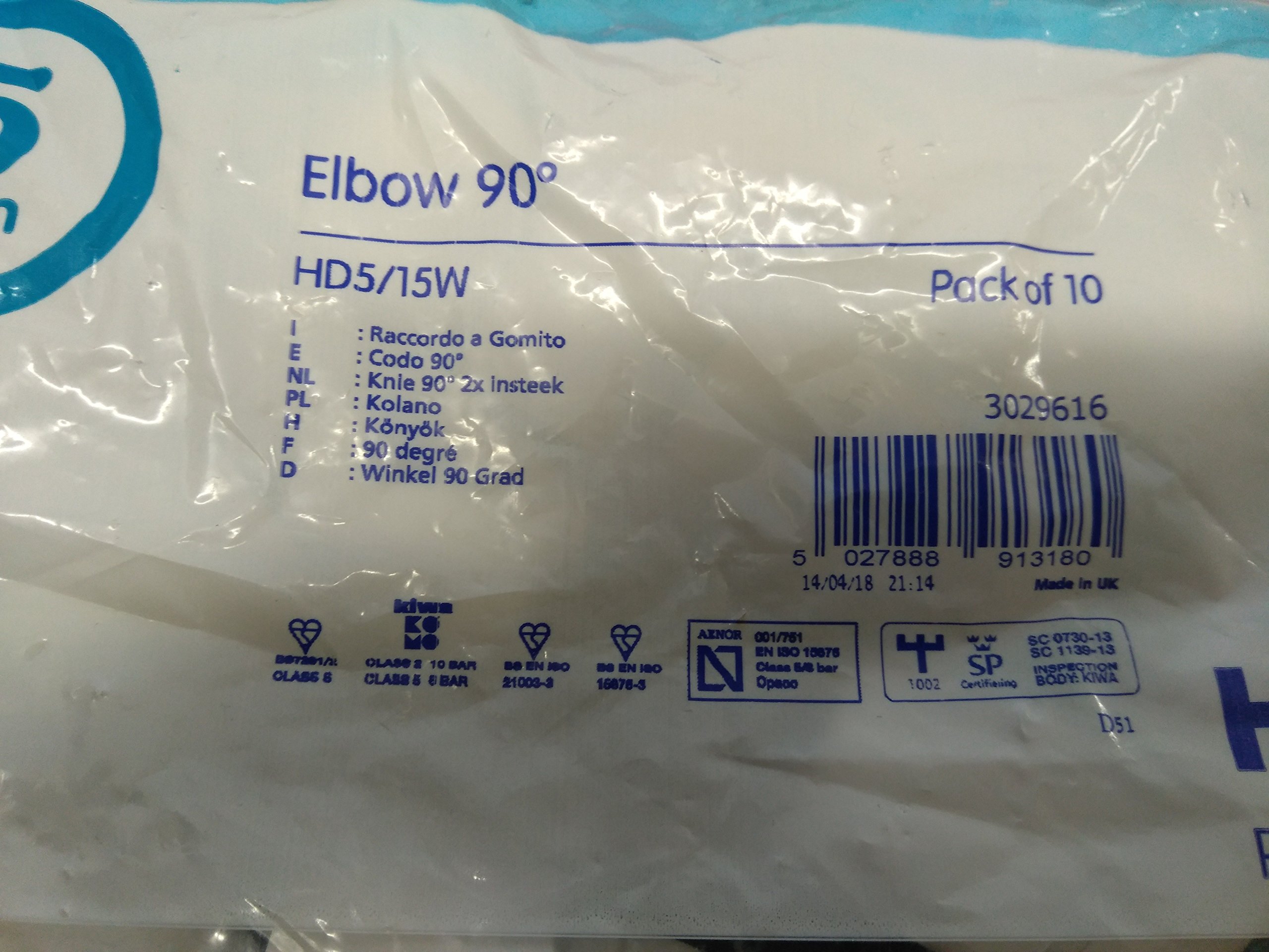 Hepworth - Hep2o White Hep 15Mm Pushfit Bend Pack Of 10 Hd5/15W