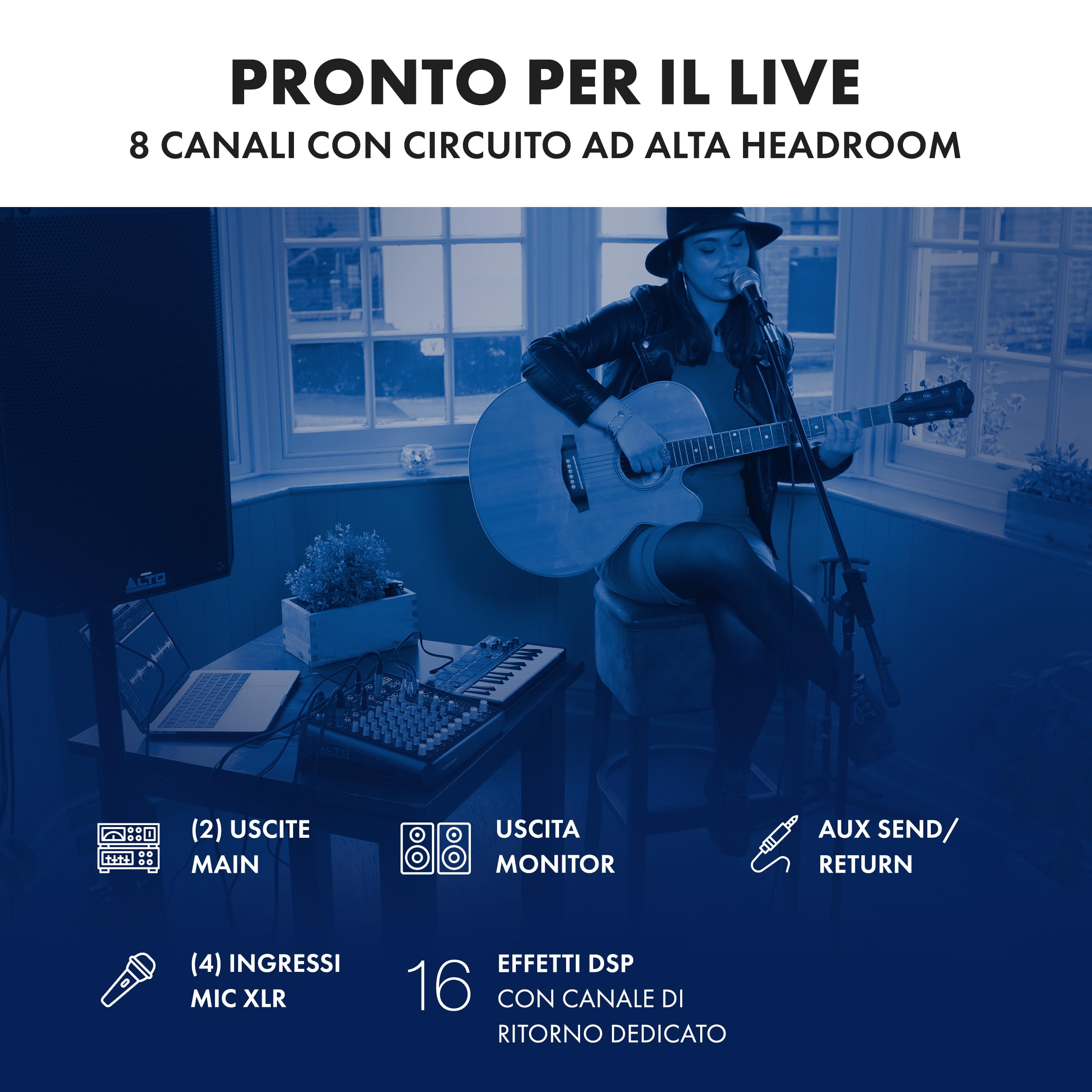 ALTO TrueMix 800FX - Mixer Audio Con 4 Ingressi XLR Microfonici, Interfaccia USB Audio e Bluetooth Per Podcast, Live, Registrazione, DJ, Mac e Windows