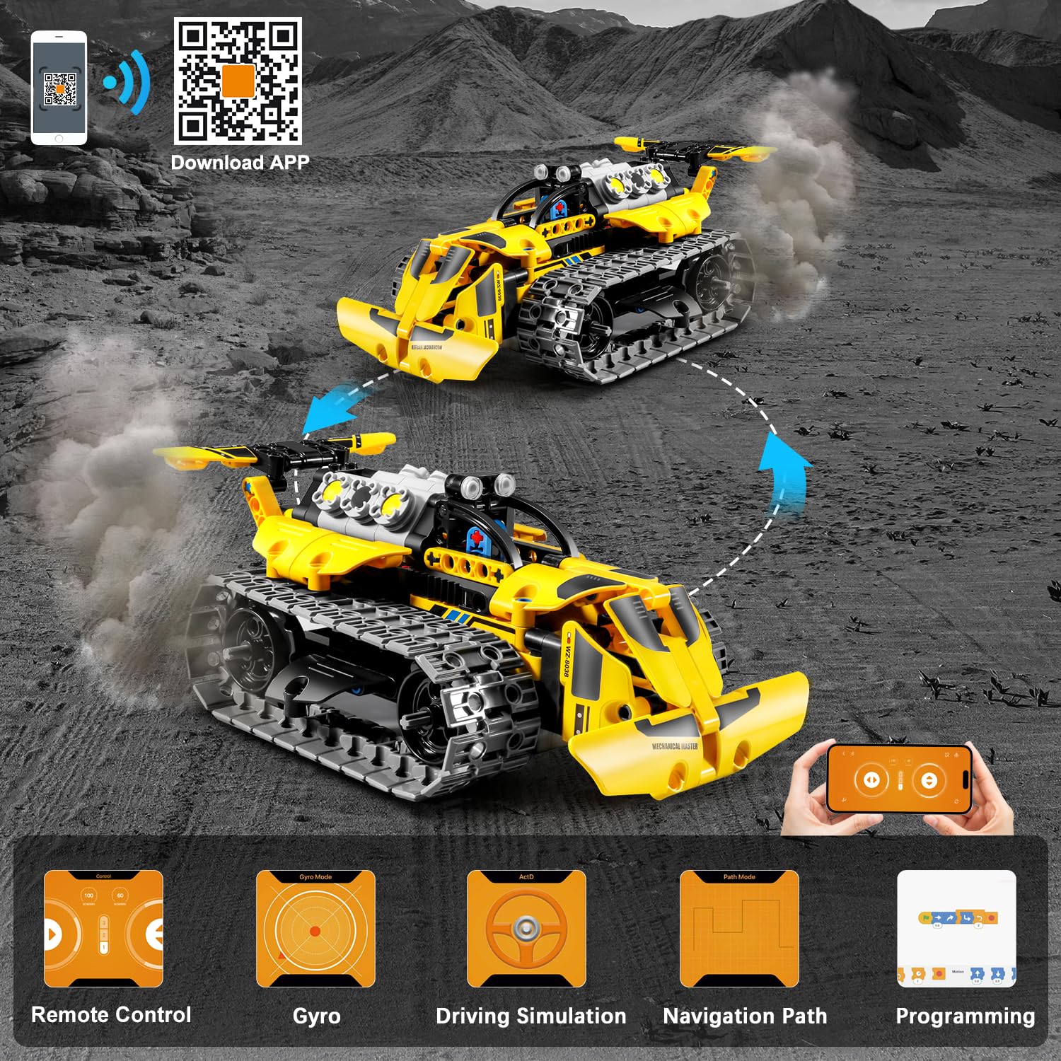 PLAXSOON Technic Vehículo de Construcción Teledirigido Juego de Construcción con Batería Recargable, 3-en-1 RC STEM Technic Bulldozer Camión Volquete Bloques de Construcción 452 Piezas, Regalo para