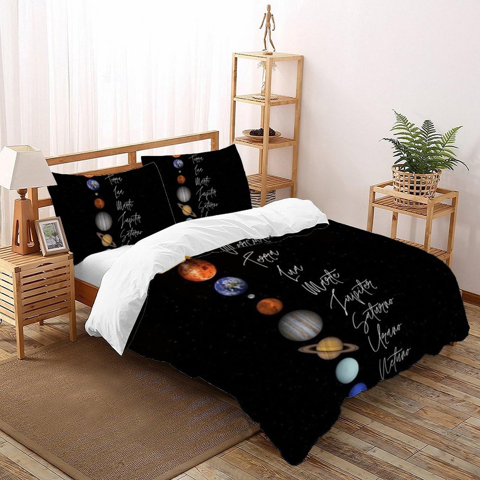 Planet Bedding Set Theme Bedspread Space Theme Duvet Cover Set Microfiber Comforter Cover Universal for All Seasons Pillowcase Double（200x200cm）