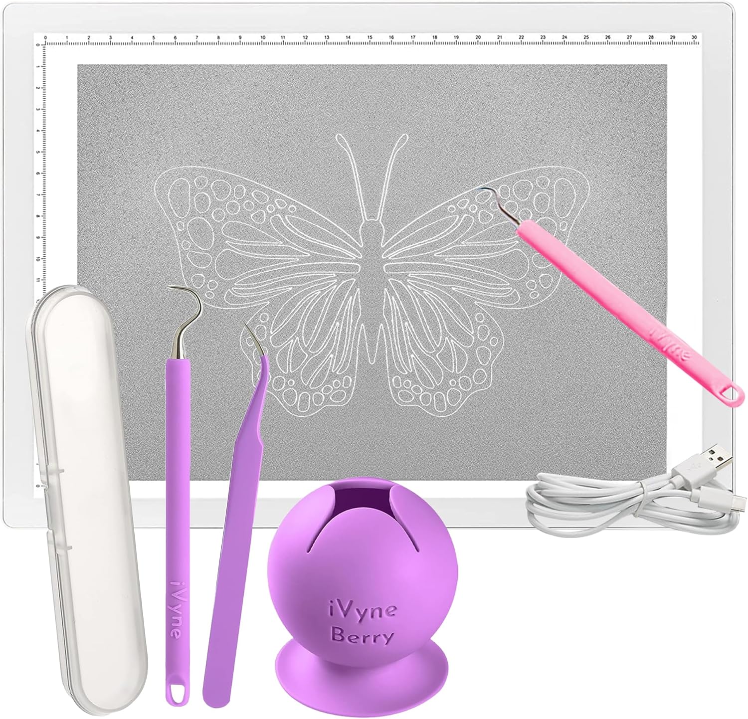 iVyne Rechargeable A4 Light Pad & Vinyl Weeding Tool Kit – LED Light Board for Tracing & Weeding, Suction Scrap Collector, Tweezers & Weeder for Cricut & Silhouette – Ultra-Thin & Portable