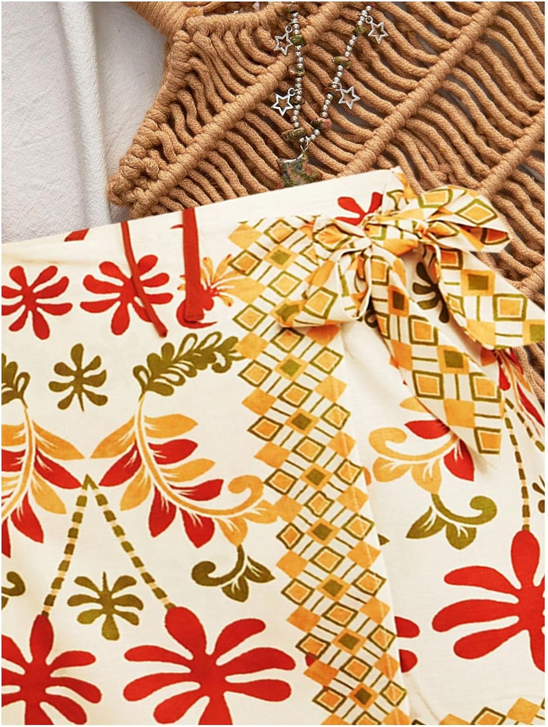 MakeMeChic Women's 2 Piece Summer Set Beach Vacation Outfits Tie Front Tops and Wrap Skirt Set - Image 4