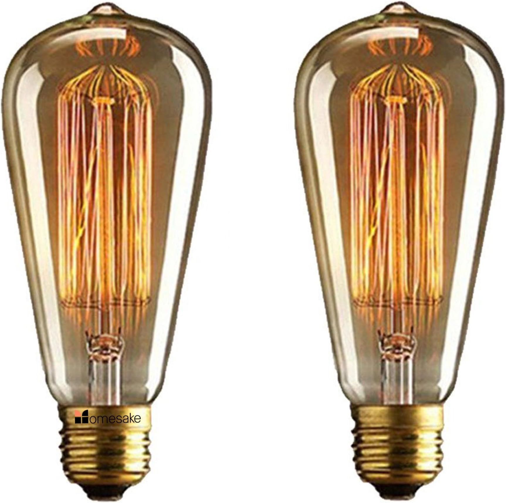 Pear Shape Edison Tungsten Squirrel Cage Filament Vintage Antique Light Bulb E27 ST64 Glass Bulbs Yellow for Living Room, Ambient Accent Lights, Bedroom, Hall Industrial- Home Decor Items - Pack of 2