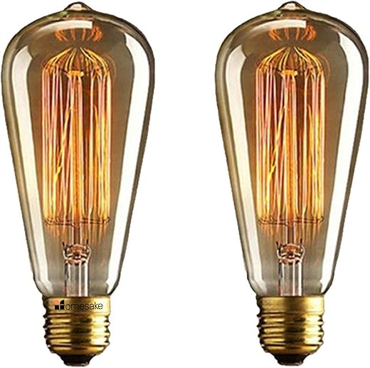 Pear Shape Edison Tungsten Squirrel Cage Filament Vintage Antique Light Bulb E27 ST64 Glass Bulbs Yellow for Living Room, Ambient Accent Lights,…