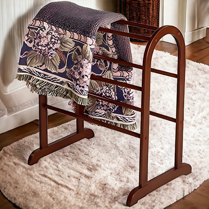 Casafoyer Wooden Quilt Rack Walnut Finish with 6 Long