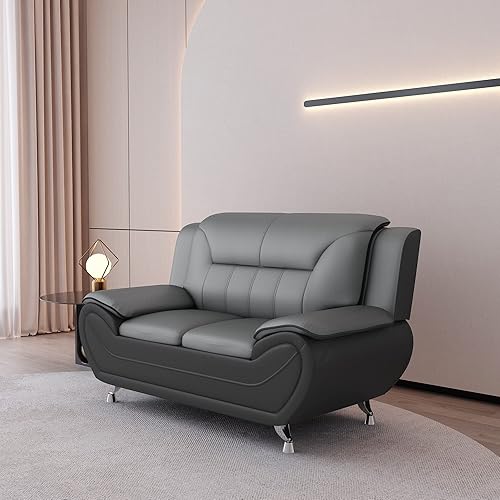Miniatura 4 de Container Furniture Direct Sofá y sofá biplaza de piel sintética de estilo moderno con reposabrazos superior de almohada extra cómodo ideal para