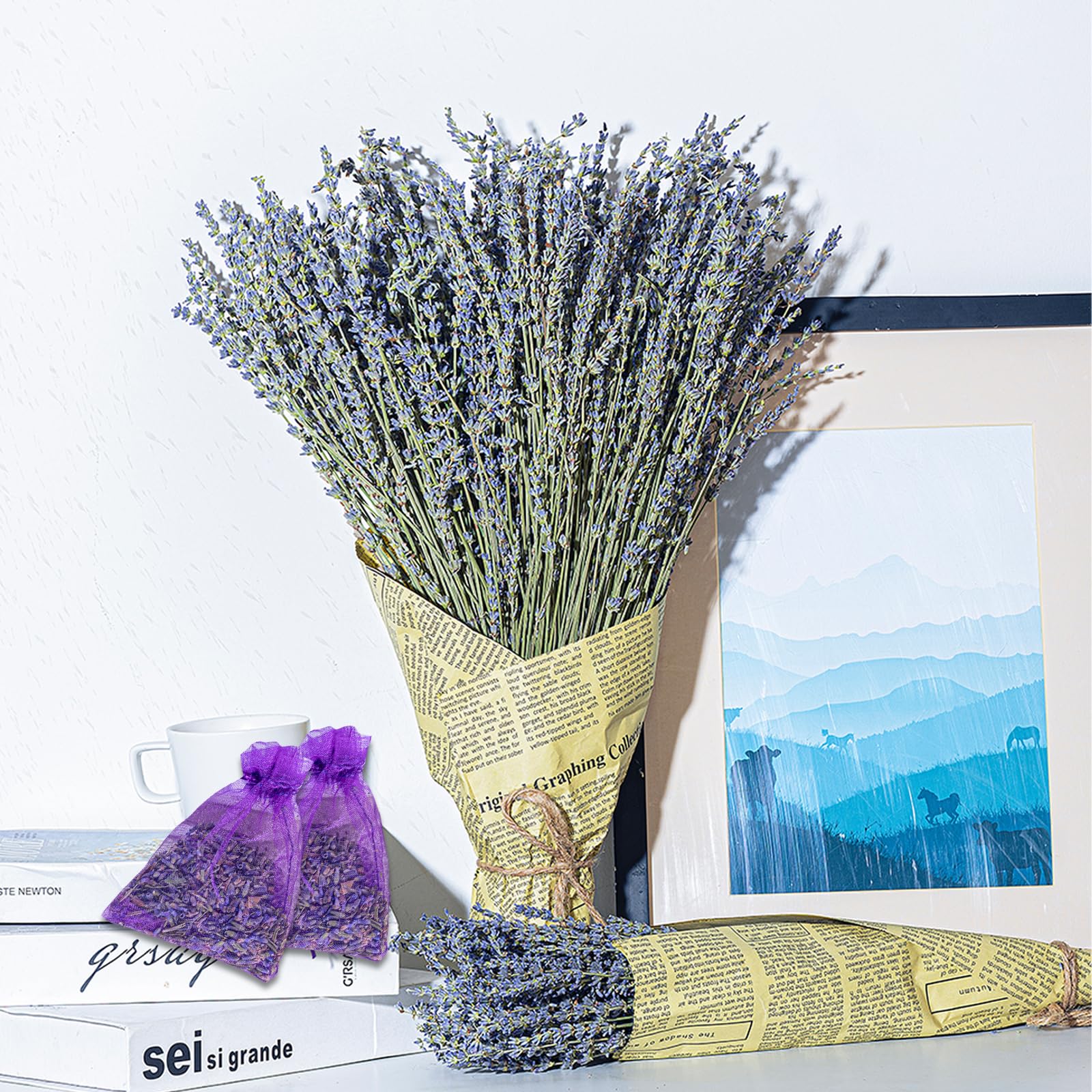 Dried Lavender Bundles | Natural Dried Lavender Flowers 200 Stems Home Fragrance Dry Lavende for Home & Wedding Decoration, Photo Props