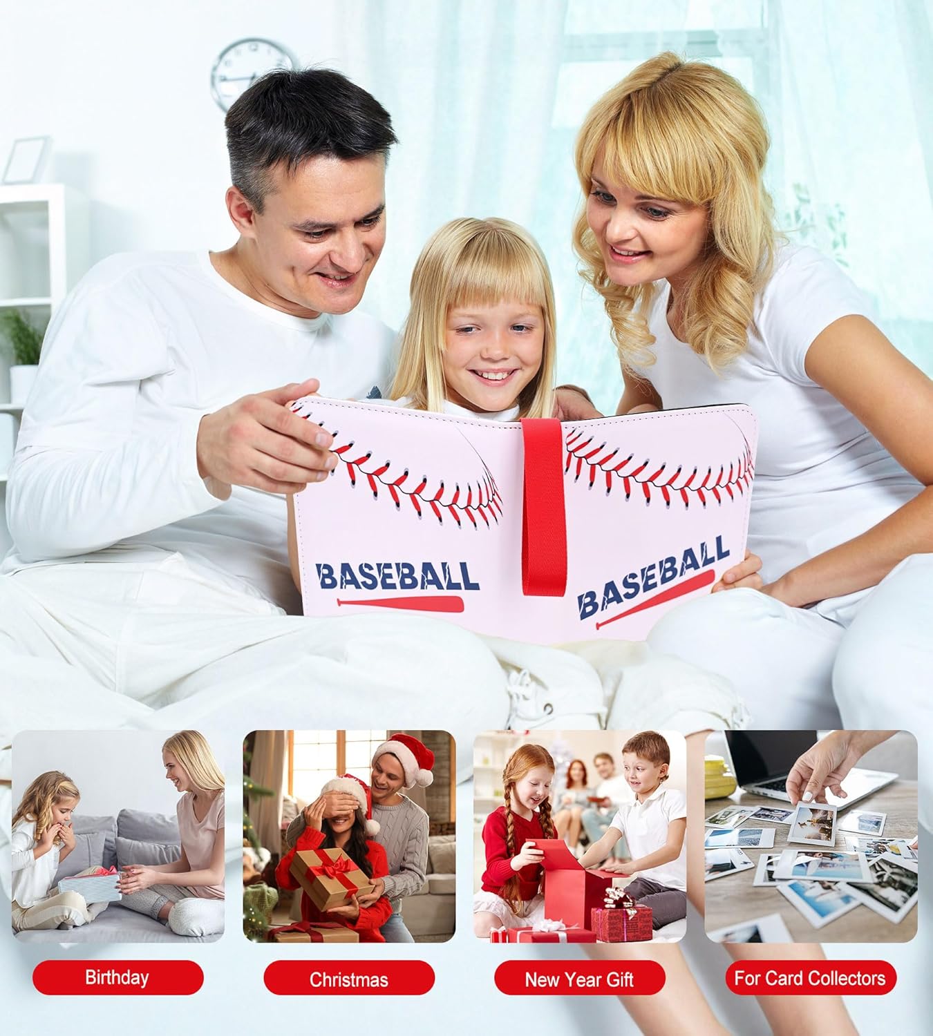 Baseball Card Binder 4 Pocket, 440 Trading Cards Collection Folder with 55 Sleeves, Zipper Card Organizer Album for Sports, Football, Collectible Card, 4 Pockets