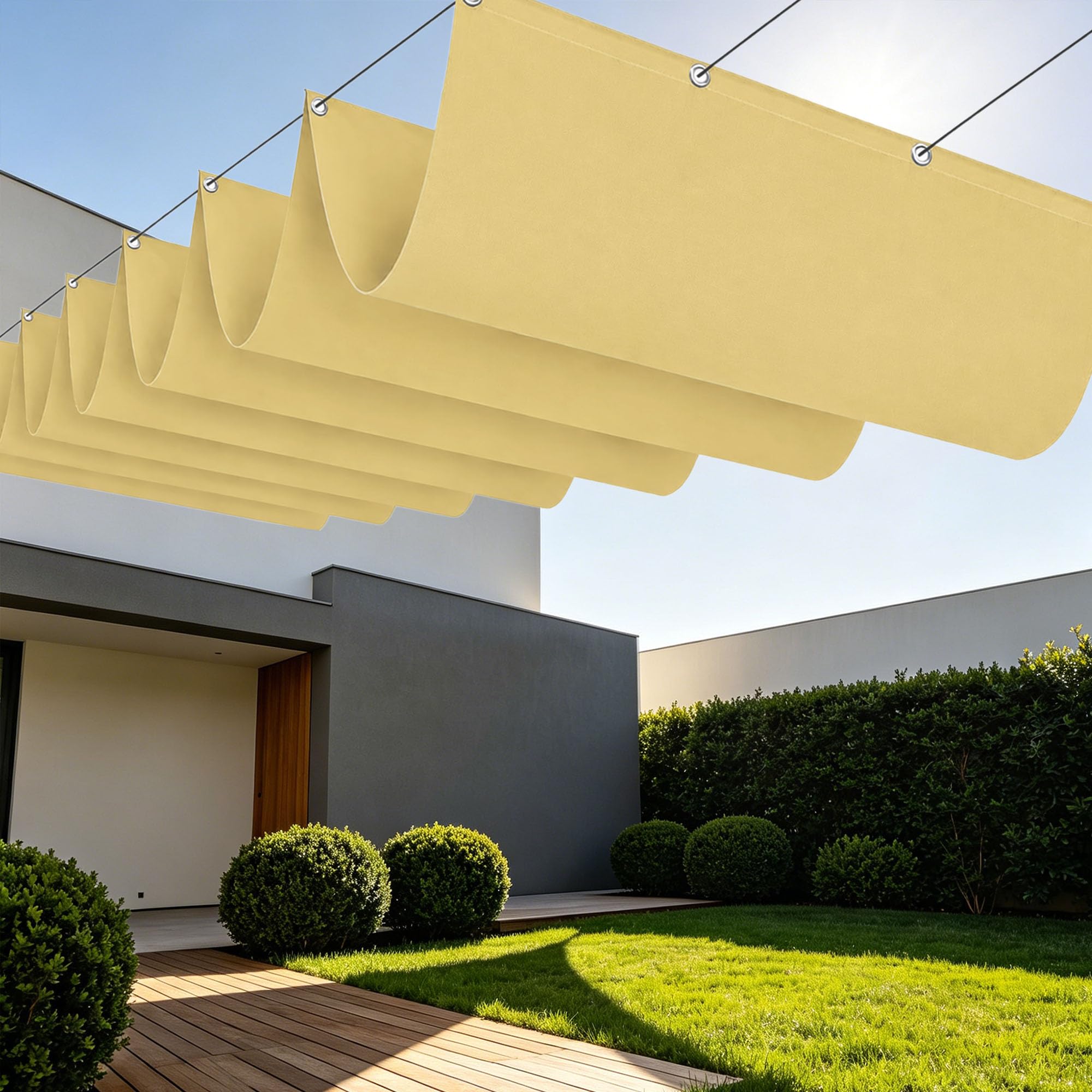 Toile ombrage rétractable vague 2x3,6m jaune sable pour terrasse