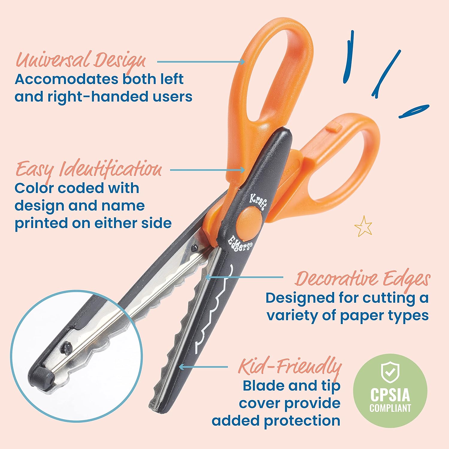 ECR4Kids Kraft Edgers with Rotating Hardwood Rack, Decorative Scissors, Assorted, 18-Piece
