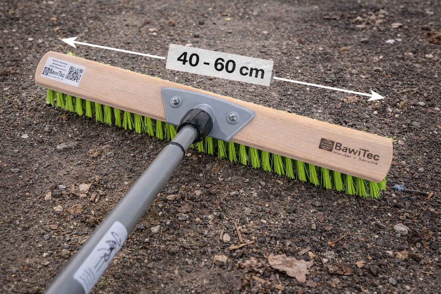 Profi Gartenbesen Besen 40cm mit Teleskopstiel Stiel neon-grüne Borsten | Formstabile und Robuste Elaston-Borsten, Neon-Grün, Straßenbesen für Garten, Haus und Hof