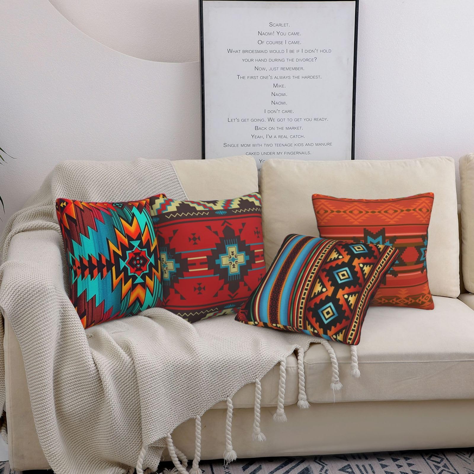 Lcokin Western Native American Throw Pillow Covers Set of 4 18x18 Inch, Decorative Aztec Southwestern Tribal Red Cushion Pillow Case for Bedroom Bed Outdoor Couch Sofa 3