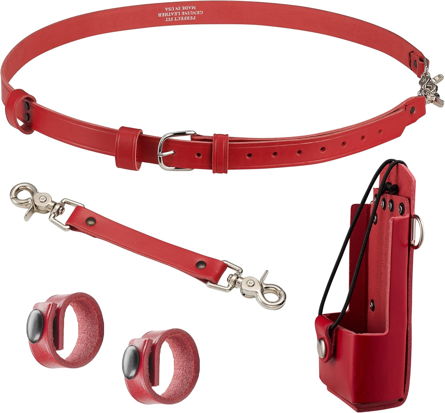 Perfect Fit Shield Wallets Firefighter’s Bundle with Universal Radio Strap and Holder Fits Models Like HT750/1250, Anti-Sway Strap, Black Reflective Leather Belt, 2 Cord Keepers, Leather Radio Harness