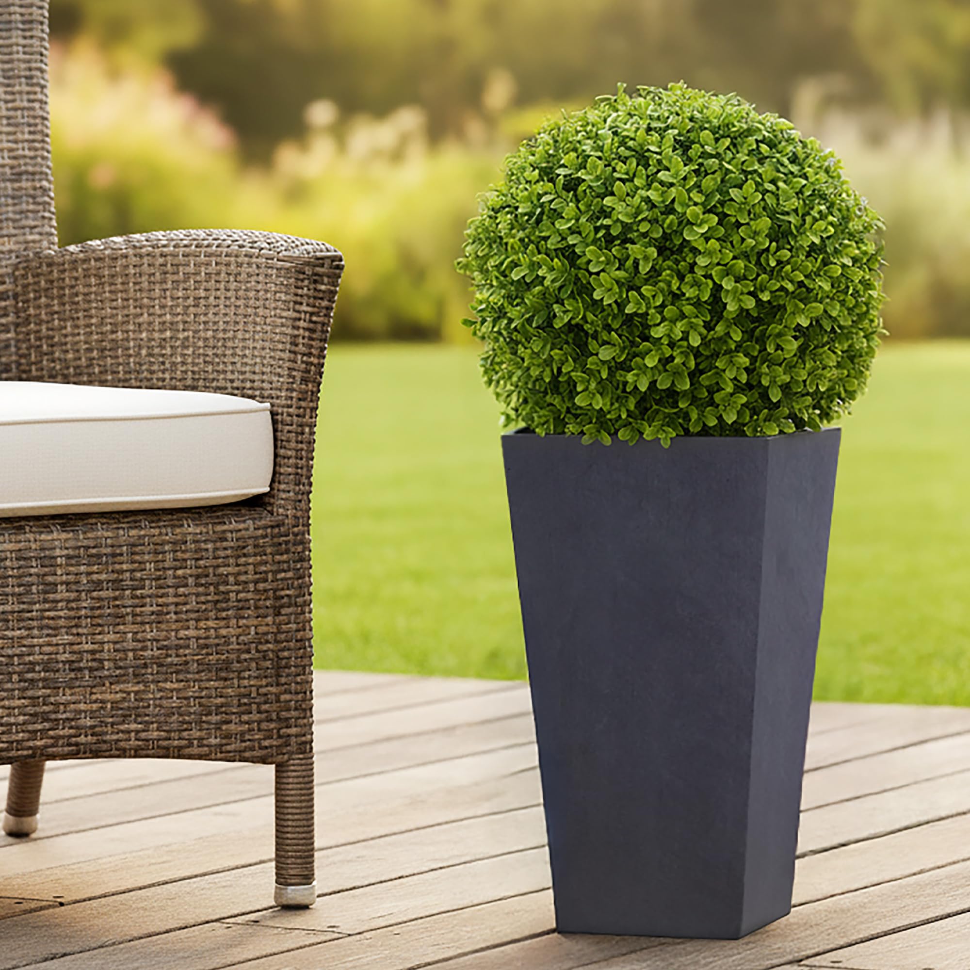 IDEALIST Small 38cm Tall Planter for Garden | Dark Grey Reinforced Stone Tapered Square Planter | Outdoor Pots with Drainage Holes L18 W18 H38 cm, 13 litres — image 1