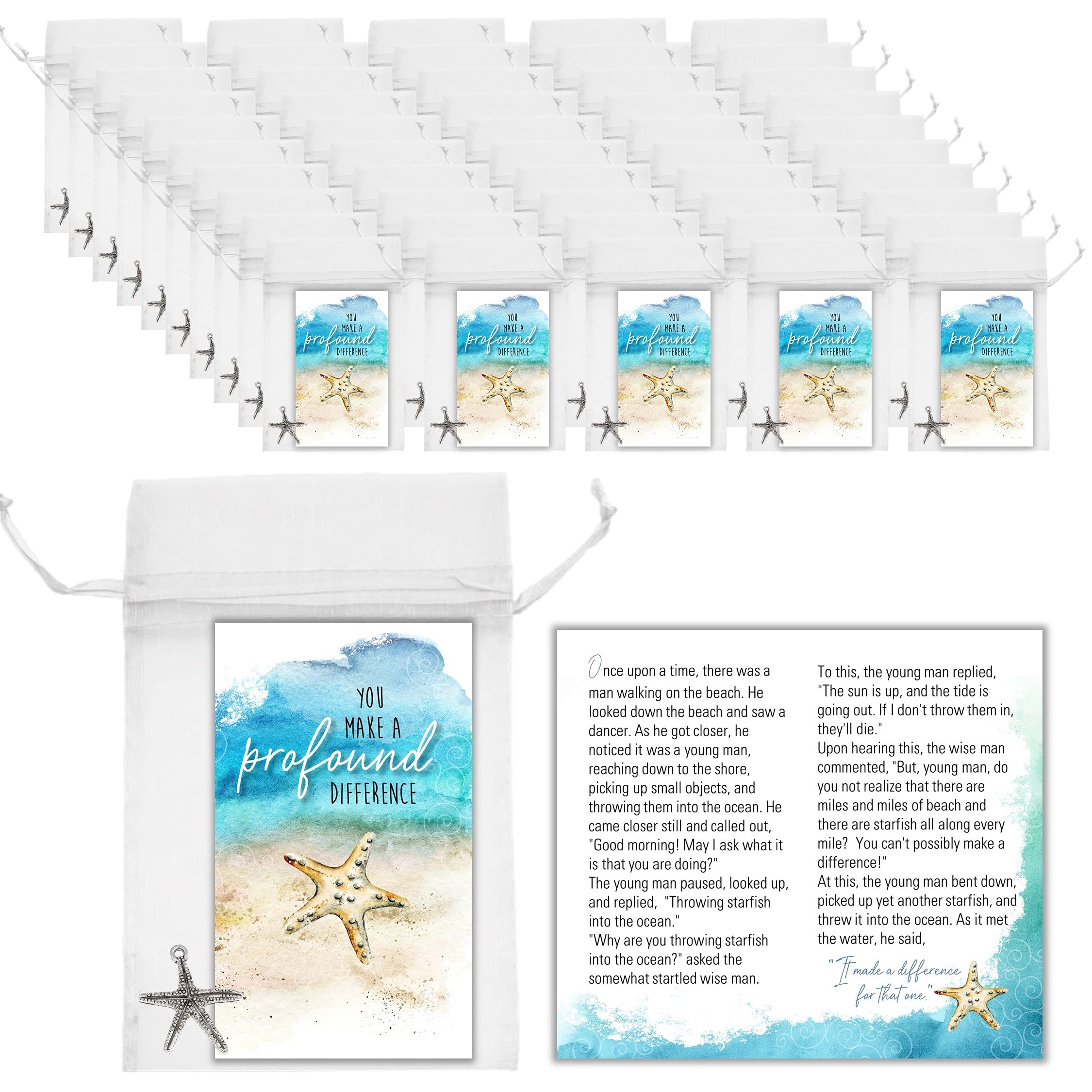 Smiling Wisdom Zestawy upominkowe w dużych opakowaniach po 50 sztuk – mini kartki z uznaniem dla pracowników i wolontariuszy firmy Starfish Story i srebrna pamiątka – stanowią duży wybór