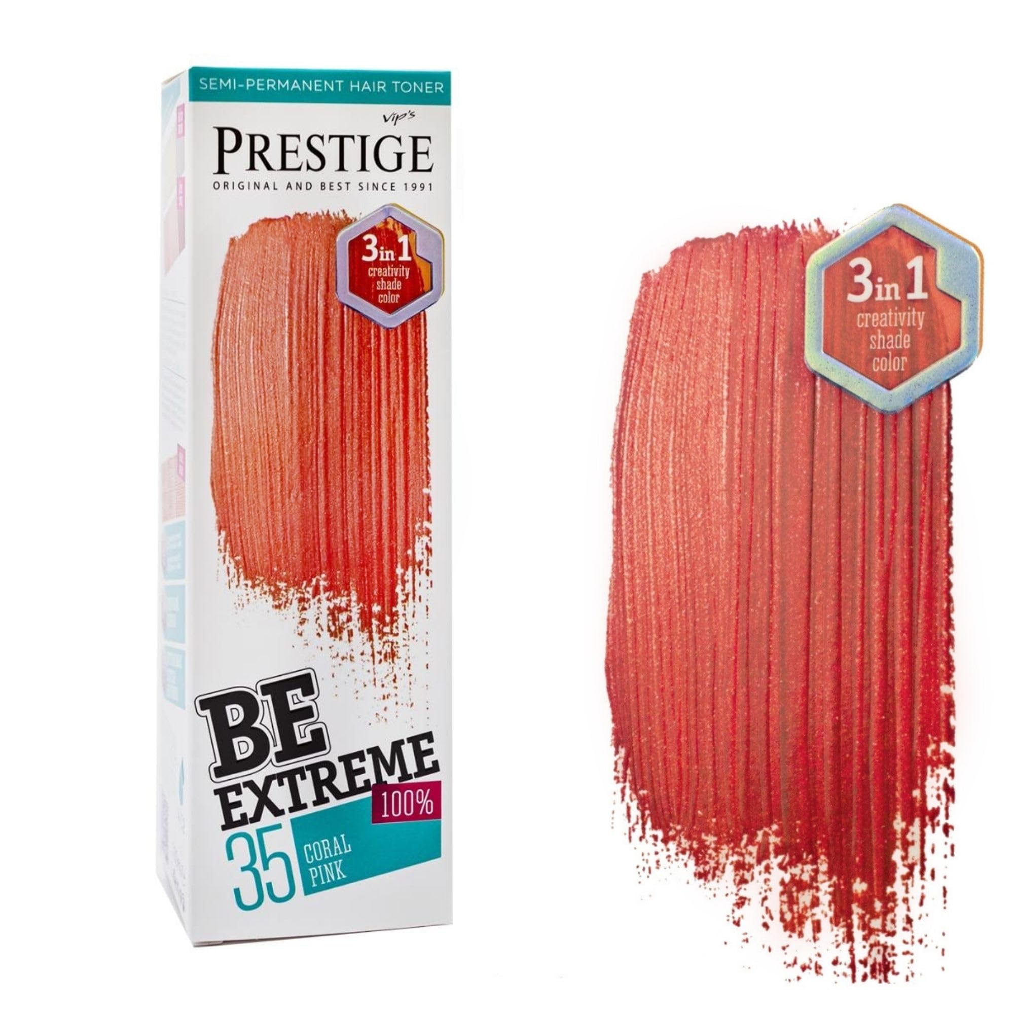 Vip's Prestige Be Extreme |Tóner Semipermanente para el cabello Color 35 Rosa Coral | Pigmento Puro | Da Color a Cabellos Decolorados o Canosos | Sin Amoniaco, Sin Parabenos y PPD