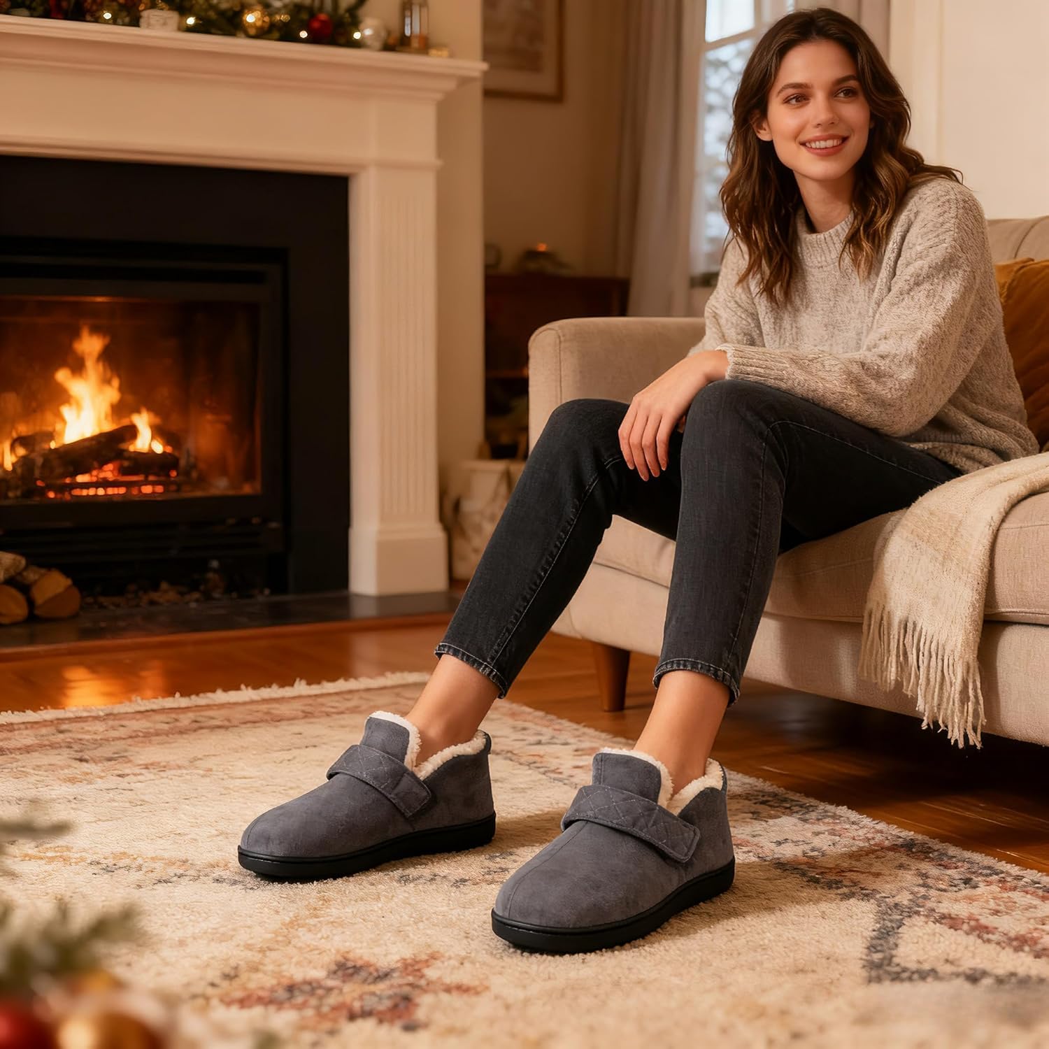 Zizor Women's Adjustable House Shoes Slippers Indoor Outdoor with Memory Foam, Warm Winter Fuzzy Lined Home Slippers - Image 2