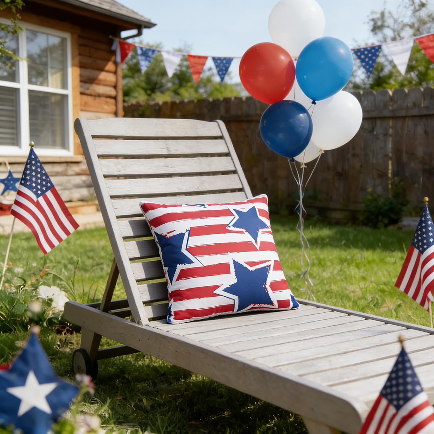 cygnus 4th of July Outdoor Pillow Covers Waterproof 18x18 inch Independence Day Patriotic Throw Pillow Covers Star and Floral Freedom Outdoor Pillows for Garden Patio Furniture-Red White and Blue