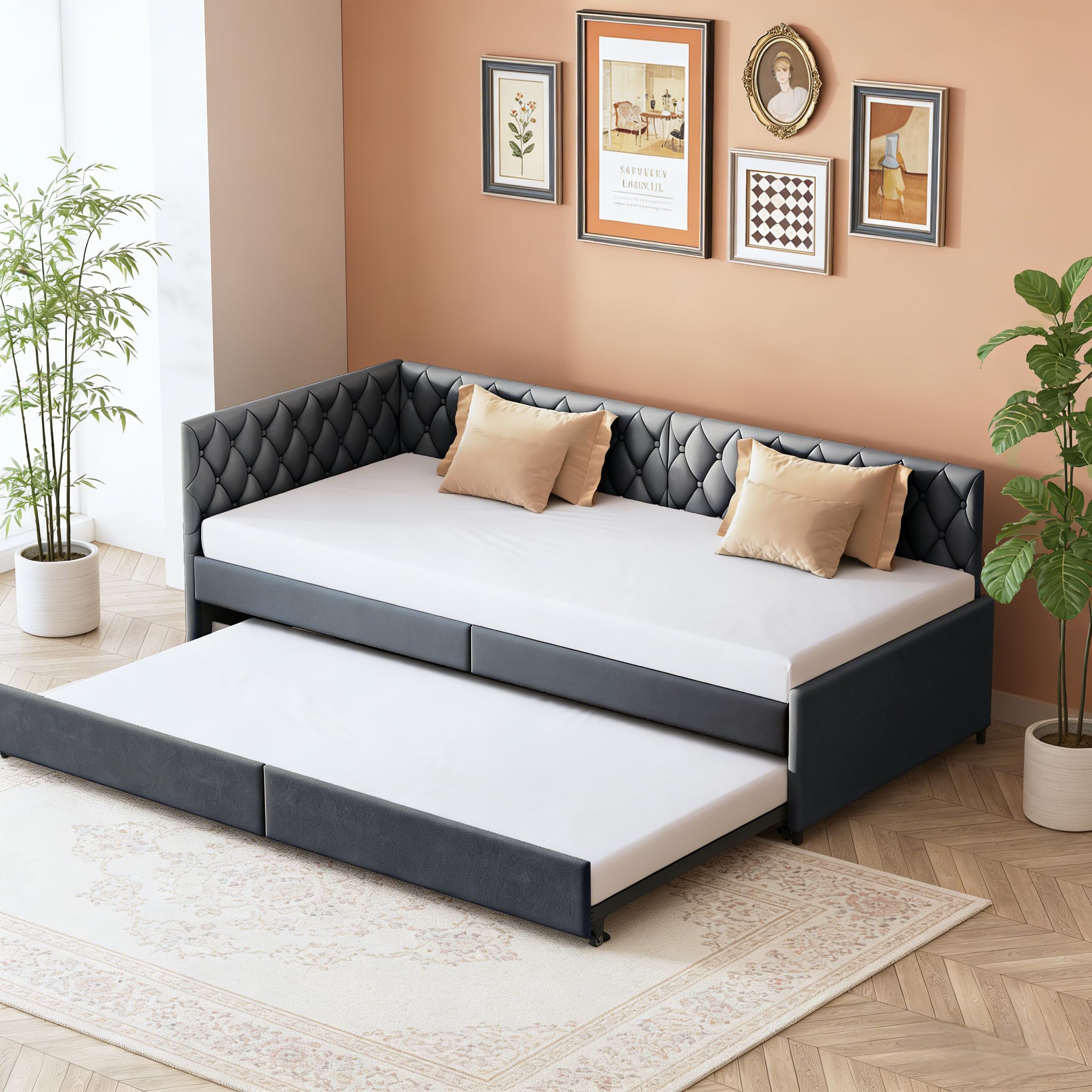 Sofá cama desplegable de 90x200 cm, sofá cama desplegable tapizado, sofá cama desplegable con somier, cama multifuncional, cama funcional, sofá cama para sala de estar dormitorio, sin colchón (Gris)