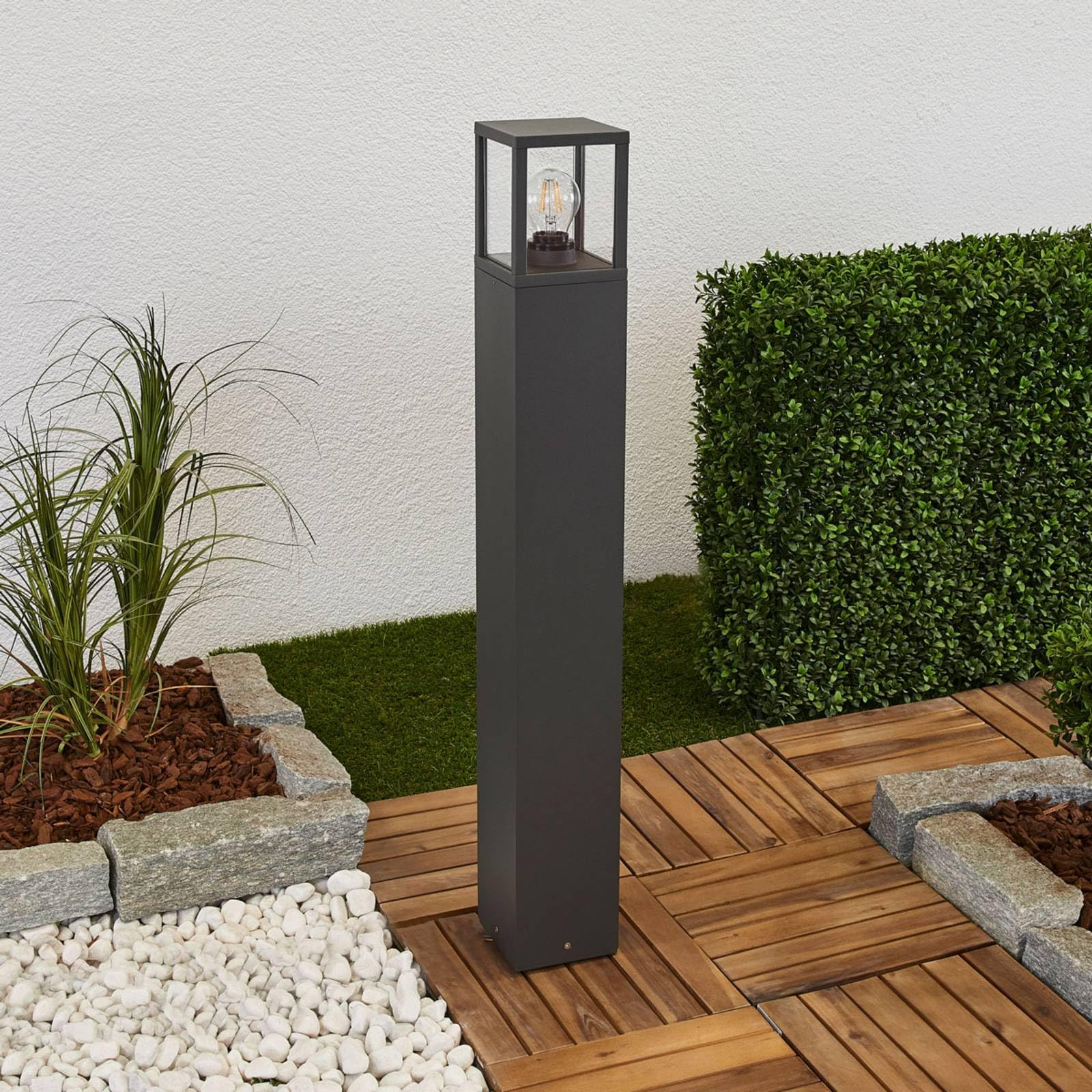 Lindby Lampioncino da giardino Paletto luminoso Segnapassi Alluminio Esterno 90 cm, E27 grigio grafite Illuminazione aiuole sentieri cortile luci led esterno