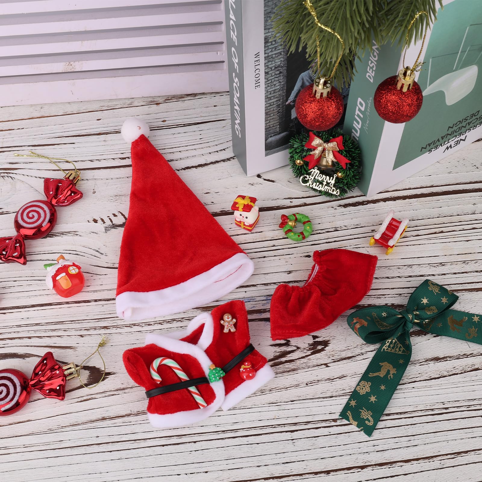 17cm Doll Christmas Clothes, Include Pointed Hat Top Shorts Red and White Kawaii Doll Christmas Outfit(Only Clothes) - Image 3