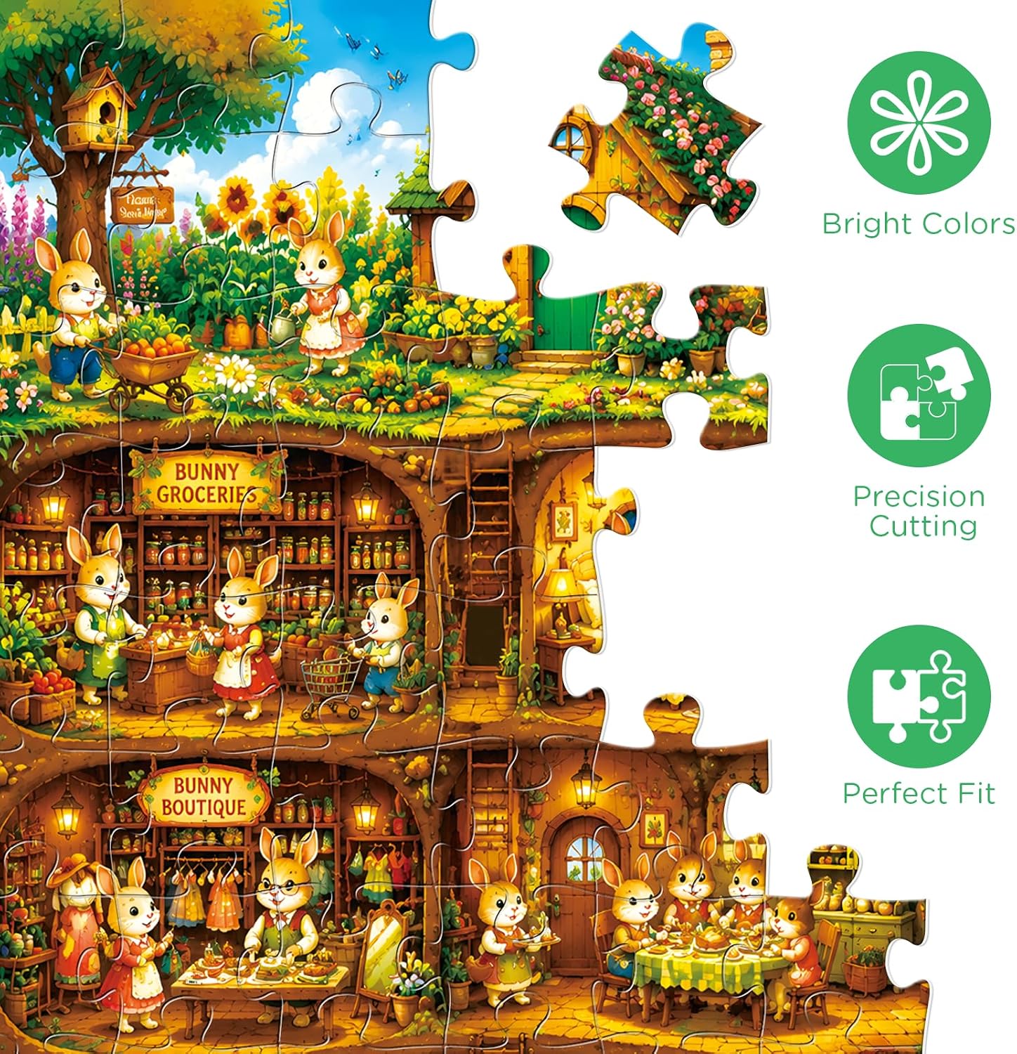 300 Piece Puzzles for Adults Kids, Large Piece Rabbit House Kingdom Puzzle image 3