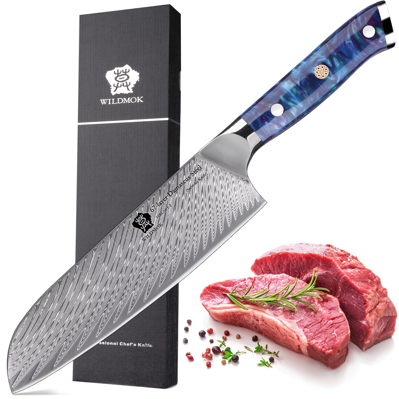 WILDMOK Coltello da Chef, Coltello da Cucina Coltelli da Chef da 17.8 cm, Chef in Acciaio di Damasco Giapponese VG10 Professionale, con Impugnatura Ergonomica Full Tang per Cucina