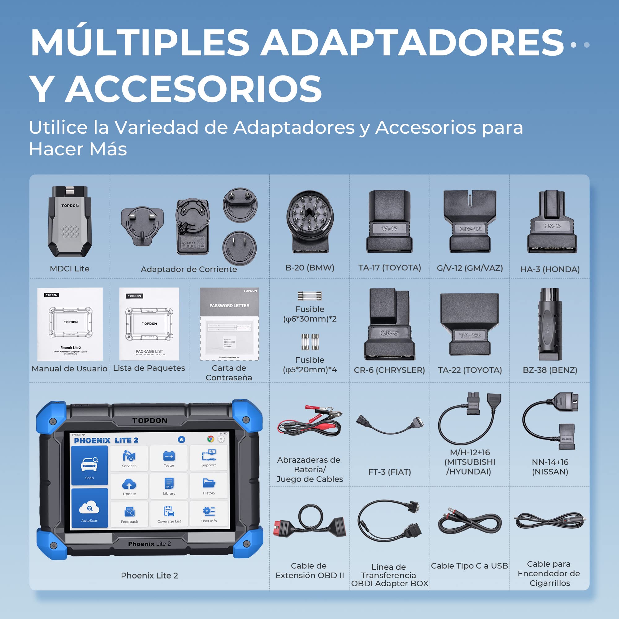TOPDON Diagnosis Coche Multimarca,Phoenix Lite 2 Diagnóstico de Todos Los Sistemas de Nivel OE,28+ Funciones de Servicio de Mantenimiento,Codificación en Línea ECU,Control Bidireccional