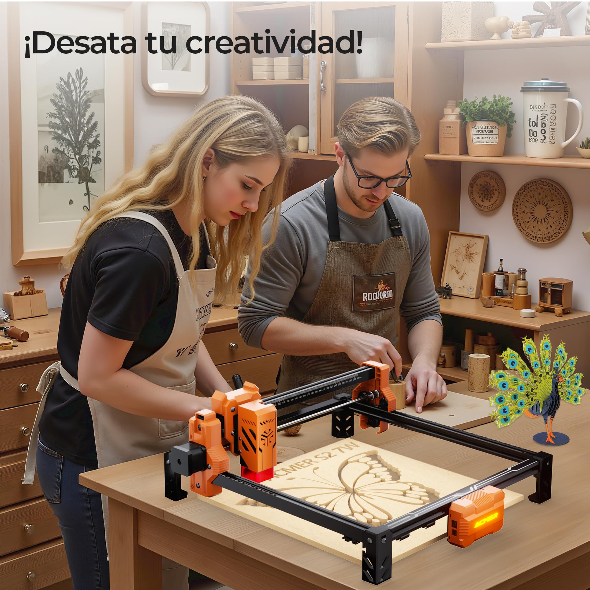 cortador láser ACMER S2 7W, máquina de grabado láser de potencia de salida 48W, 300x300mm, 10000mm/min, grabador láser de madera, adecuado para personalización por lotes de bricolaje, educación
