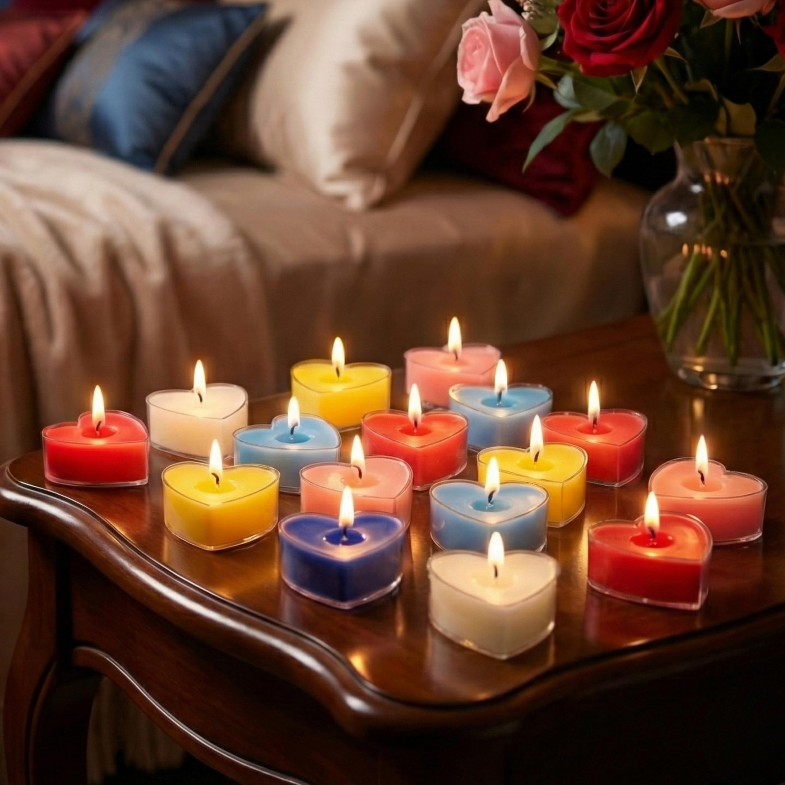 Shraddha Creation Paraffin Wax Scented Candles For Mix Fragrance, Heart Shape, Multi Colour, Pack Of 12, 3.5 X 1.5 Cm 4