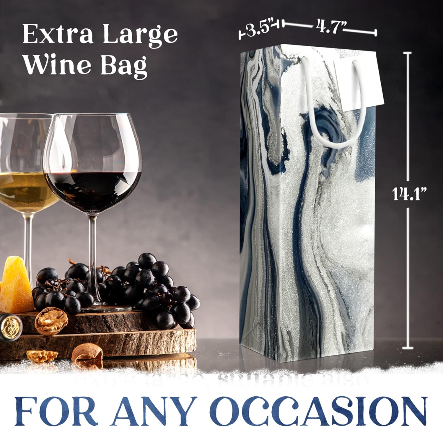 Upscale Marble Design Wine Bottle Bags - 12 PC Tall Gift Bags - Image 6