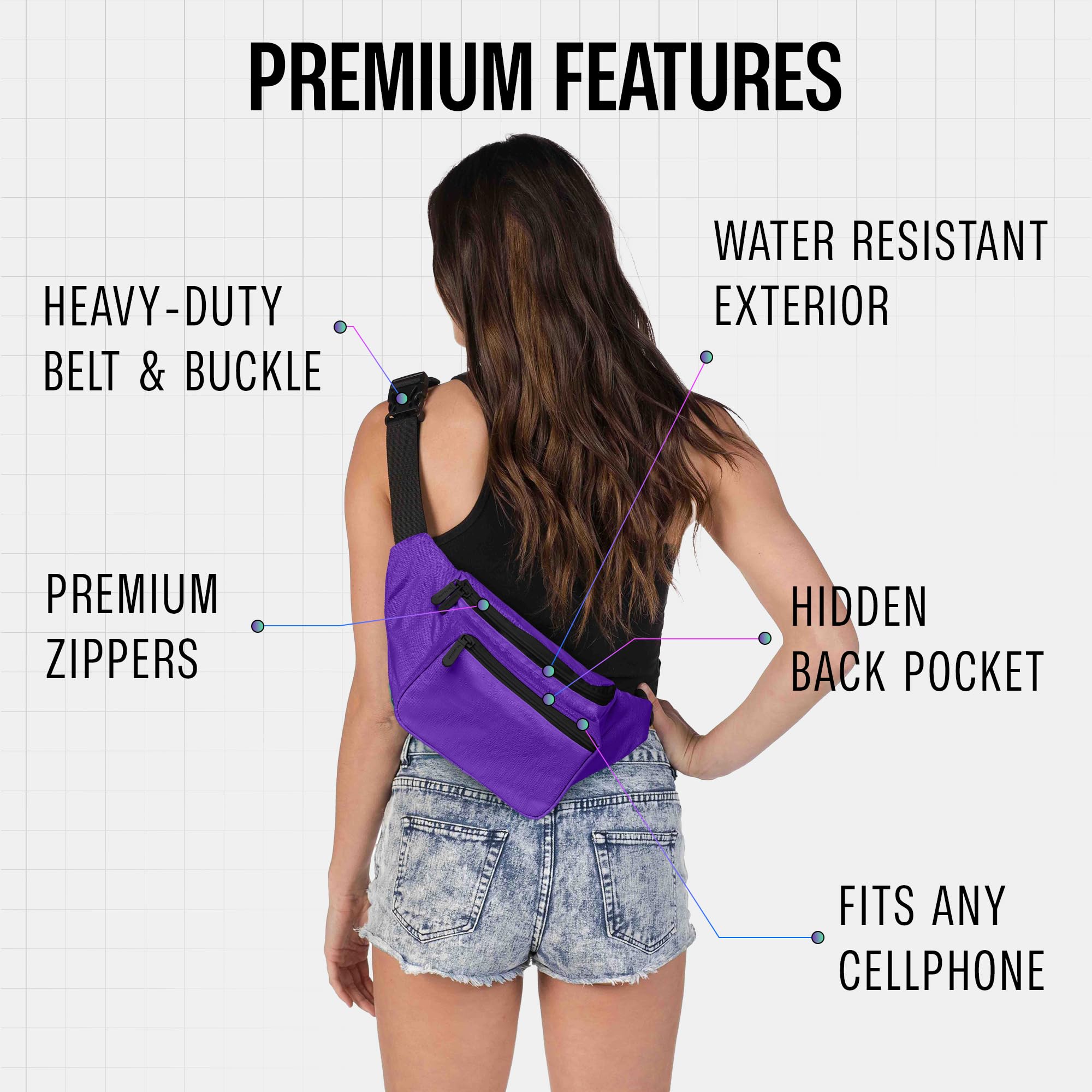 Black Fanny Pack Belt Bag I Mens Fanny Packs for Women Fashionable - Crossbody Bag Bum bag Waist Bag Waist Pack - Hands Free for Hiking, Halloween, Running, Travel, Waterproof and more