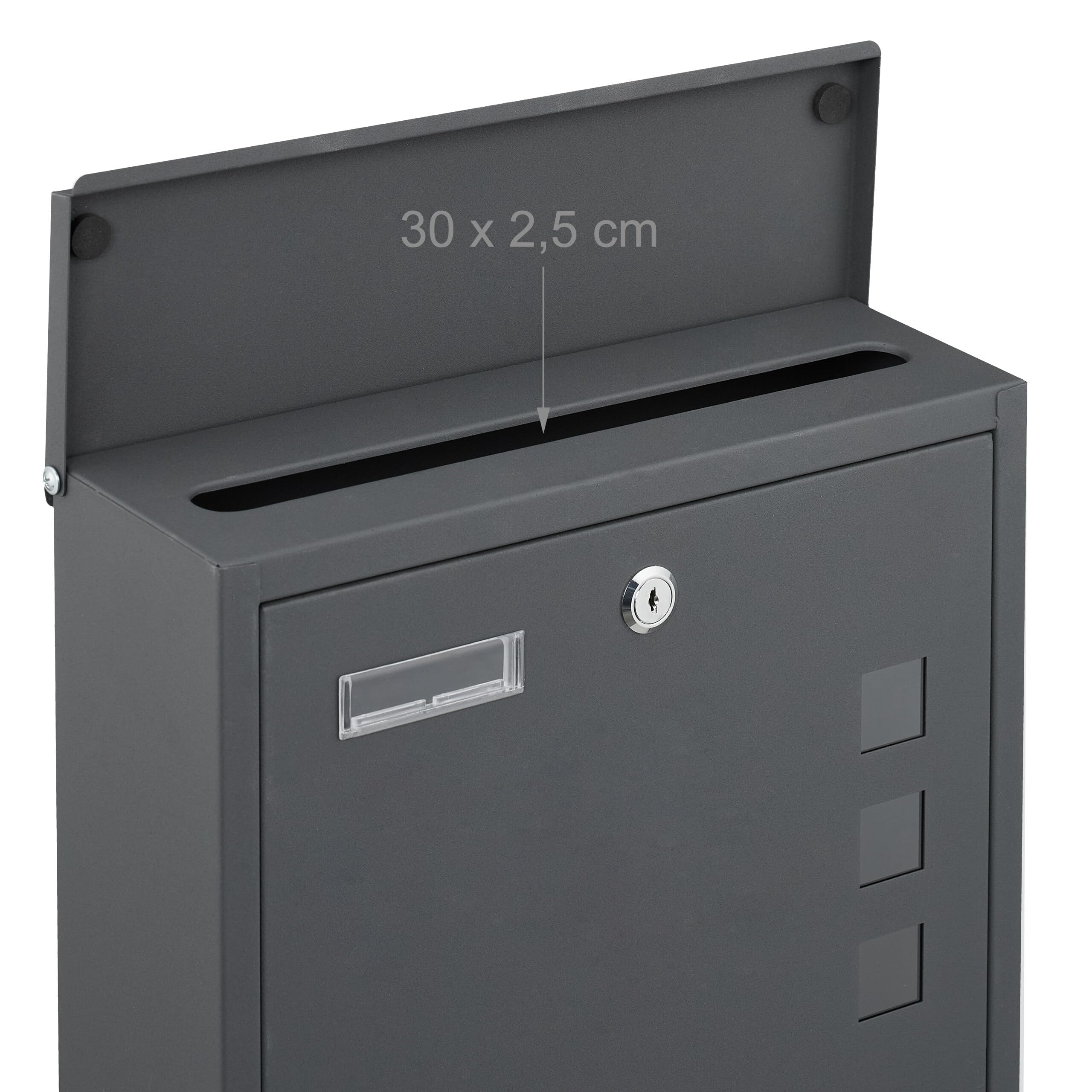 Relaxdays Boite aux Lettres, vitres Pratiques, Fer Robuste, 4 clés, H x L x P : 33 x 35 x 12 cm, Anthracite