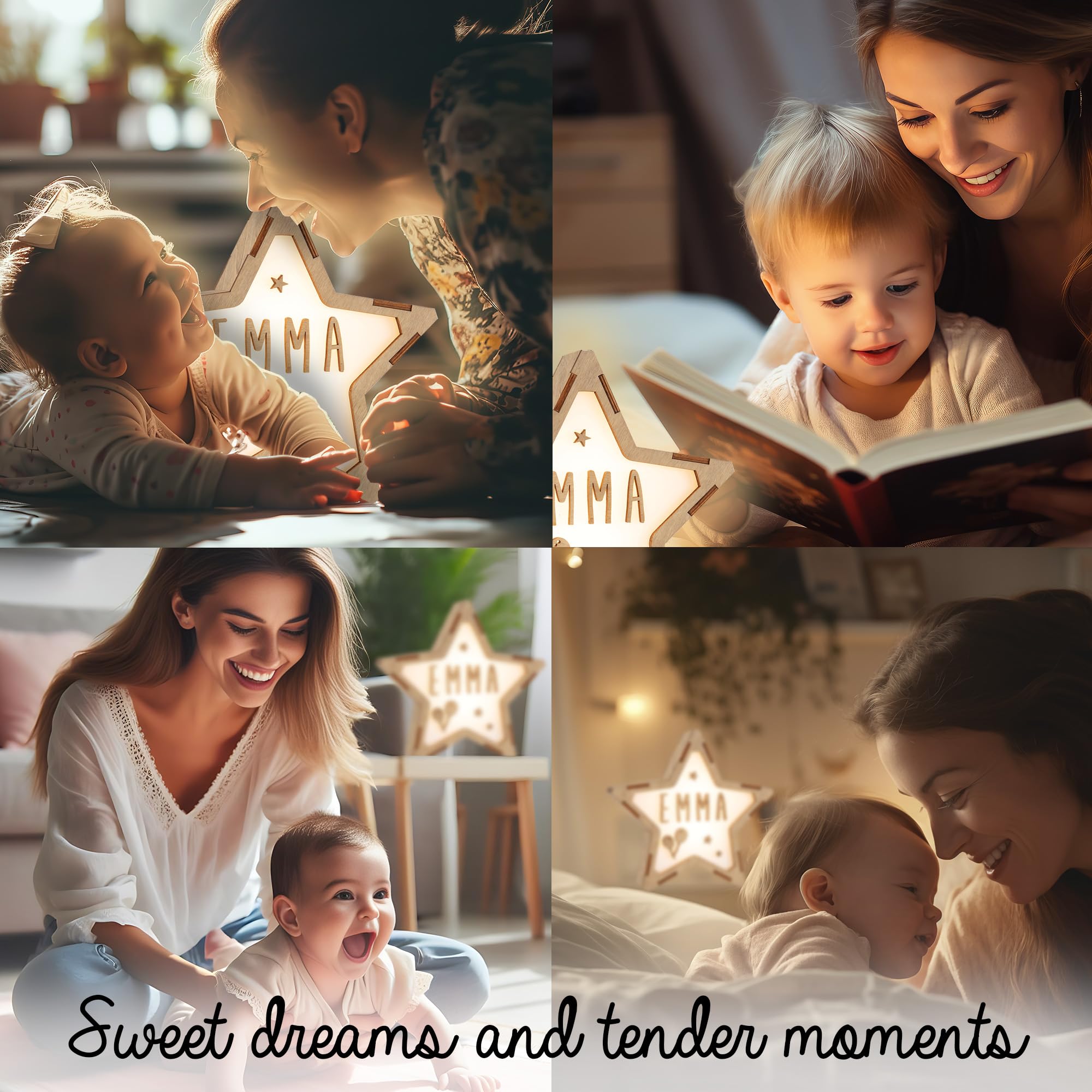 WONDEE Vintiun - Lámpara nocturna para bebé personalizada y luz nocturna infantil en forma de estrella 24 x 24 x 6 cm, regalo para bebé, nacimiento, personalizado, lámpara de noche, dormitorio LED