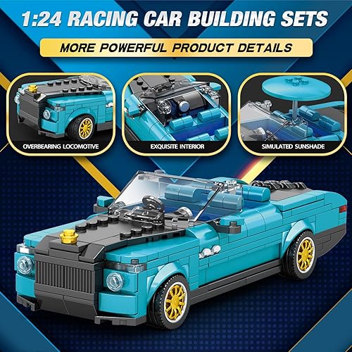 Miniatura 4 de GUDI RR Boat Tail - Coches deportivos para adultos, MOC Display Building Blocks Set para niños, juego de autos de carreras coleccionables modelo