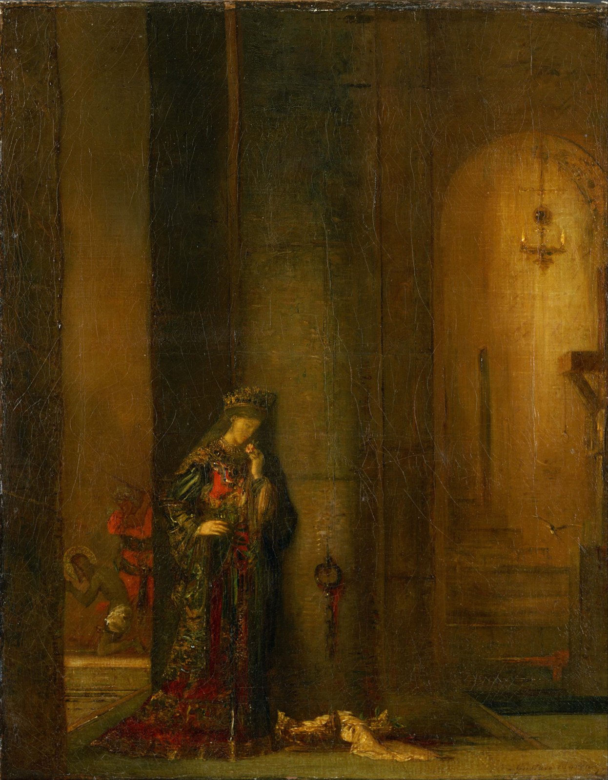 Lámina Salomé en la Prisión de Gustave Moreau para decorar un salón clásico con marco marrón
