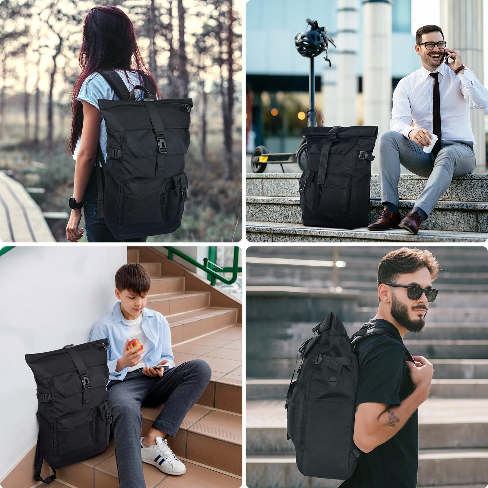 Rolltop plecak wodoszczelny, duży plecak dla mężczyzn i kobiet, Plecak zwijany z kieszenią na laptopa o przekątnej ekranu 17,3", plecak podróżny, plecak turystyczny, do pracy(Czarny) (czarny)