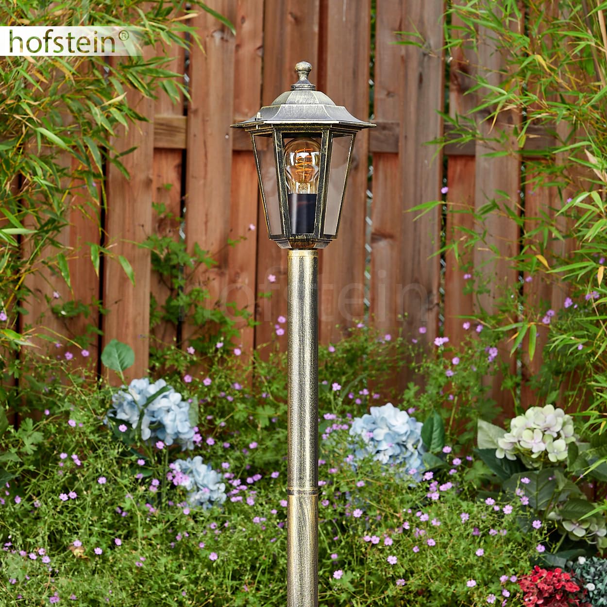 HOFSTEIN zewnętrzna lampa ścienna Loria, metalu/szkła w kolorze brązowym, złotym, przezroczystym, antycznym wyglądzie, wysokość 99 cm, lampa ogrodowa, oświetlenie ogrodowe IP44, 1 x E27 bez żarówki