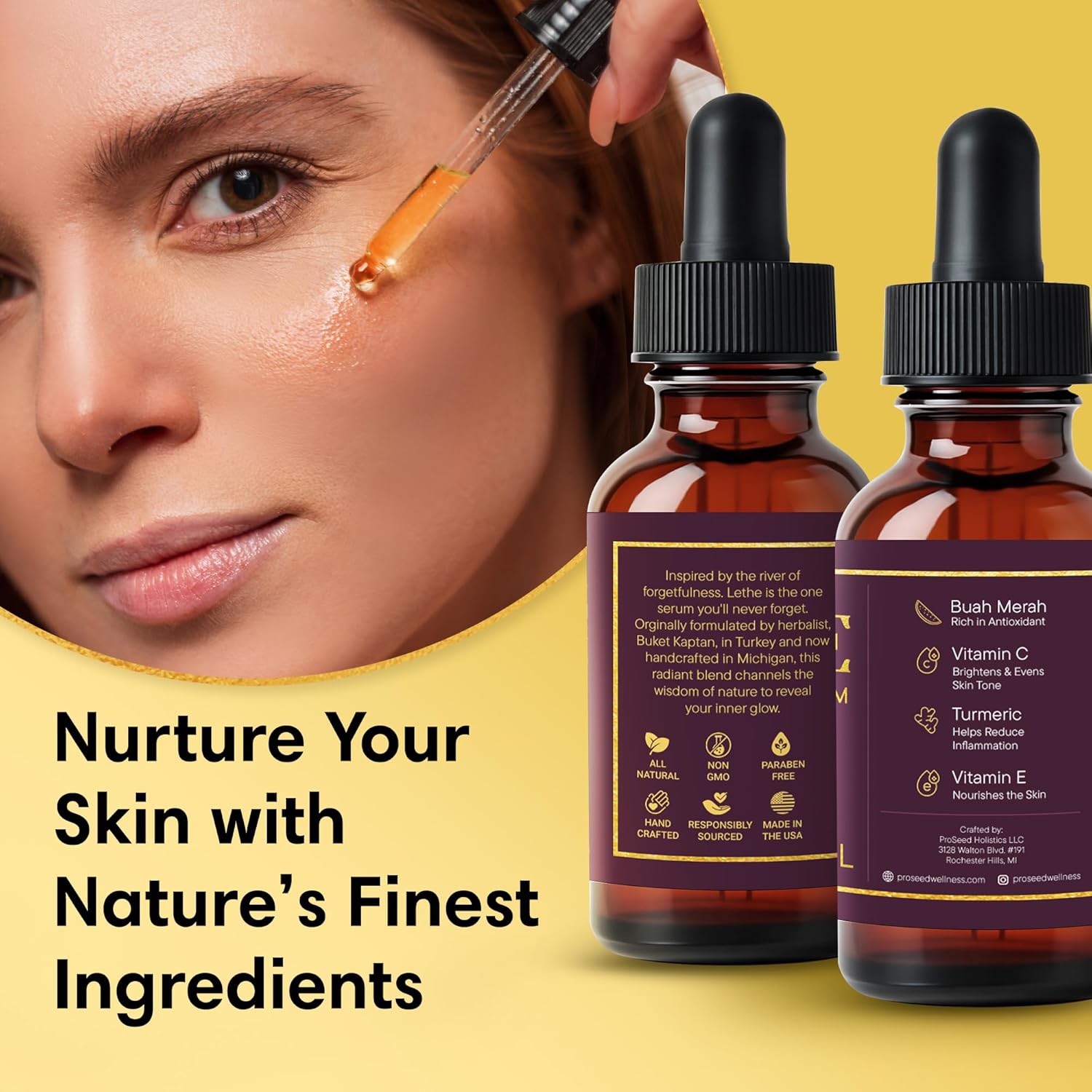 LETHE Vegan Botanical Face Serum – Vitamin C & 50 Natural Extracts & Essential Oils – Improves Skin Tone, Firmness & Smoothness – Natural Skincare for Dark Spots & Uneven Skin Tone – 1oz - Image 6