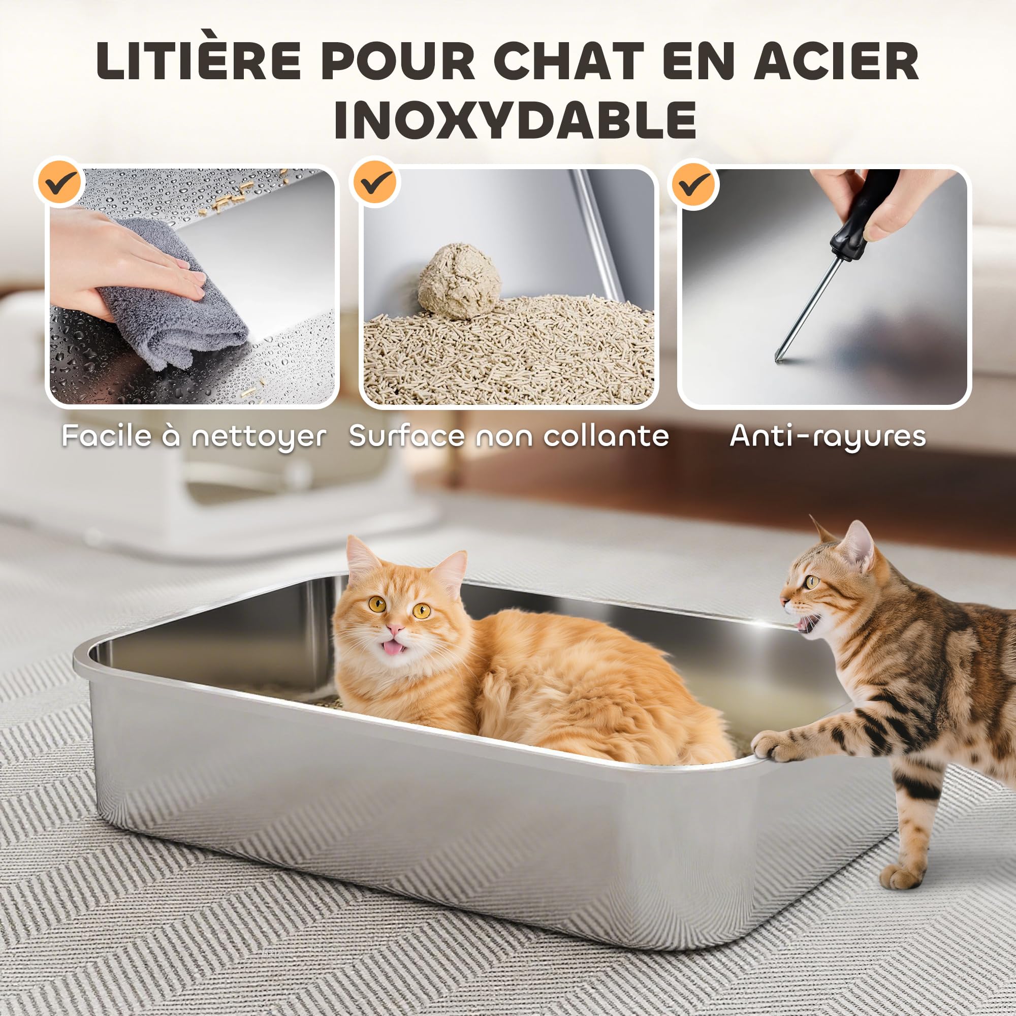 PawHut Bac à litière pour Chat fermé avec Pelle 70 x 50 x 46,5 cm Blanc | Maison de Toilette pour Chat, Acier Inoxydable, Couvercle Ouvrable, Anti-Fuite, Nettoyage Facile