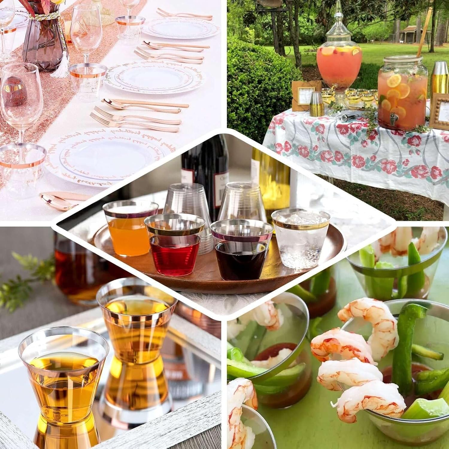 Efavormart 25-Pack 9oz Dusty Blue Plastic Party Cups with Gold Rim; Serene Tinted Crystal Tumblers for Coastal Weddings, Nautical Themes and Seaside Events
