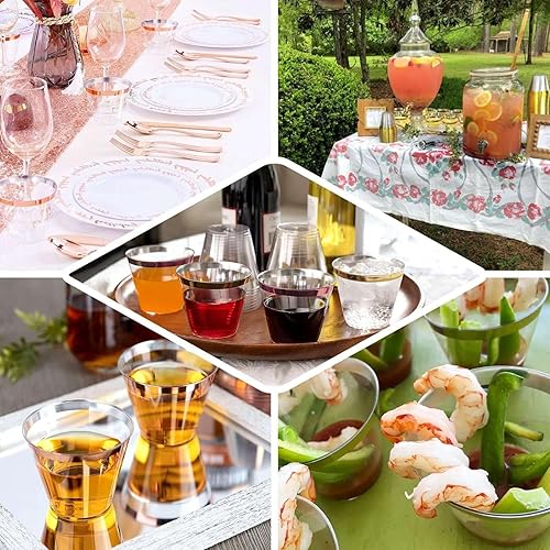 Miniatura 5 de Efavormart - Juego de 12 vasos de plástico de oro rosa de 10 onzas, diseño de borde para decoración de boda