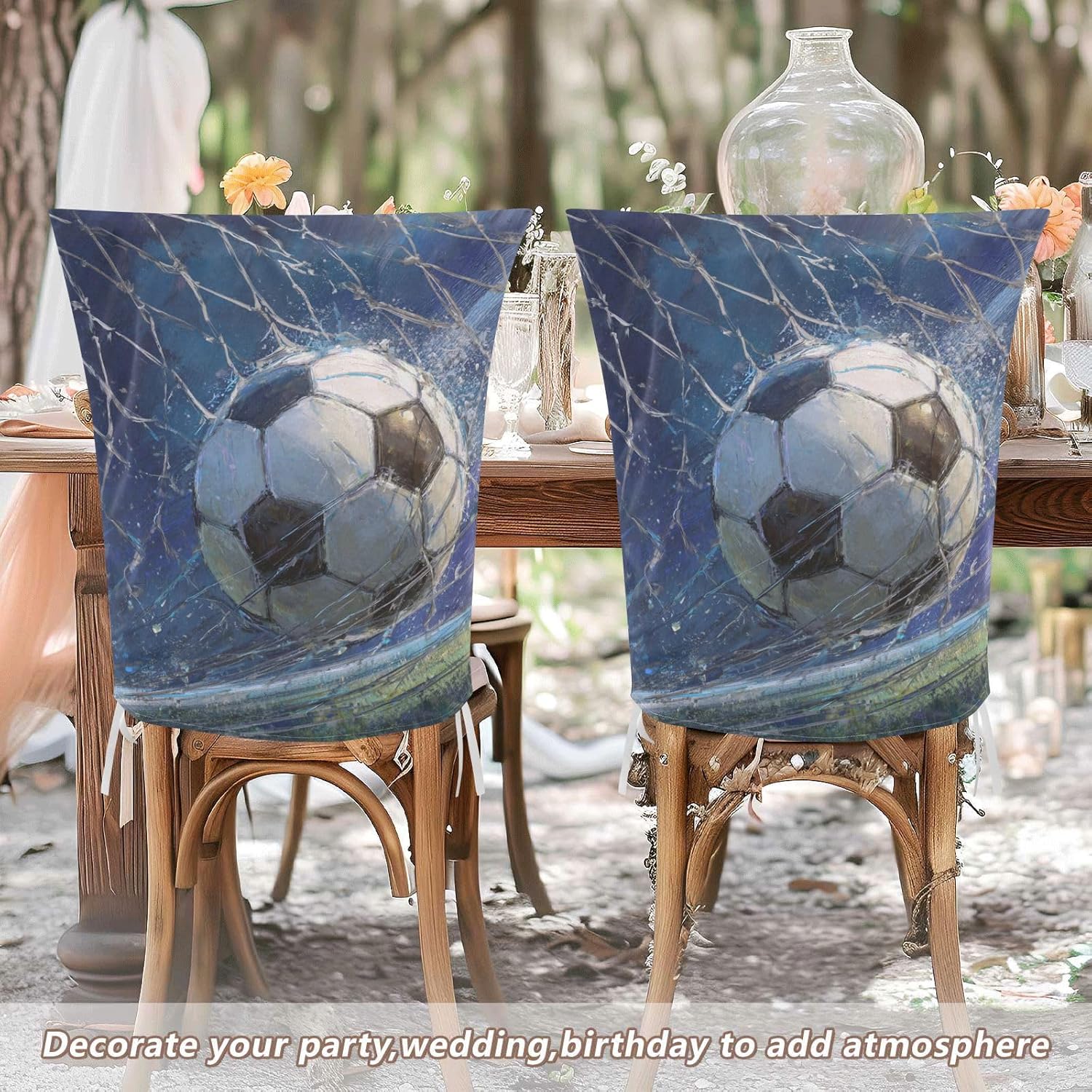 ALAZA Retro Soccer Chair Back Cover Set of 6, Washable Reusable Removable Chair Slipcovers Decorative Chair Cover for Home Kitchen Wedding Party