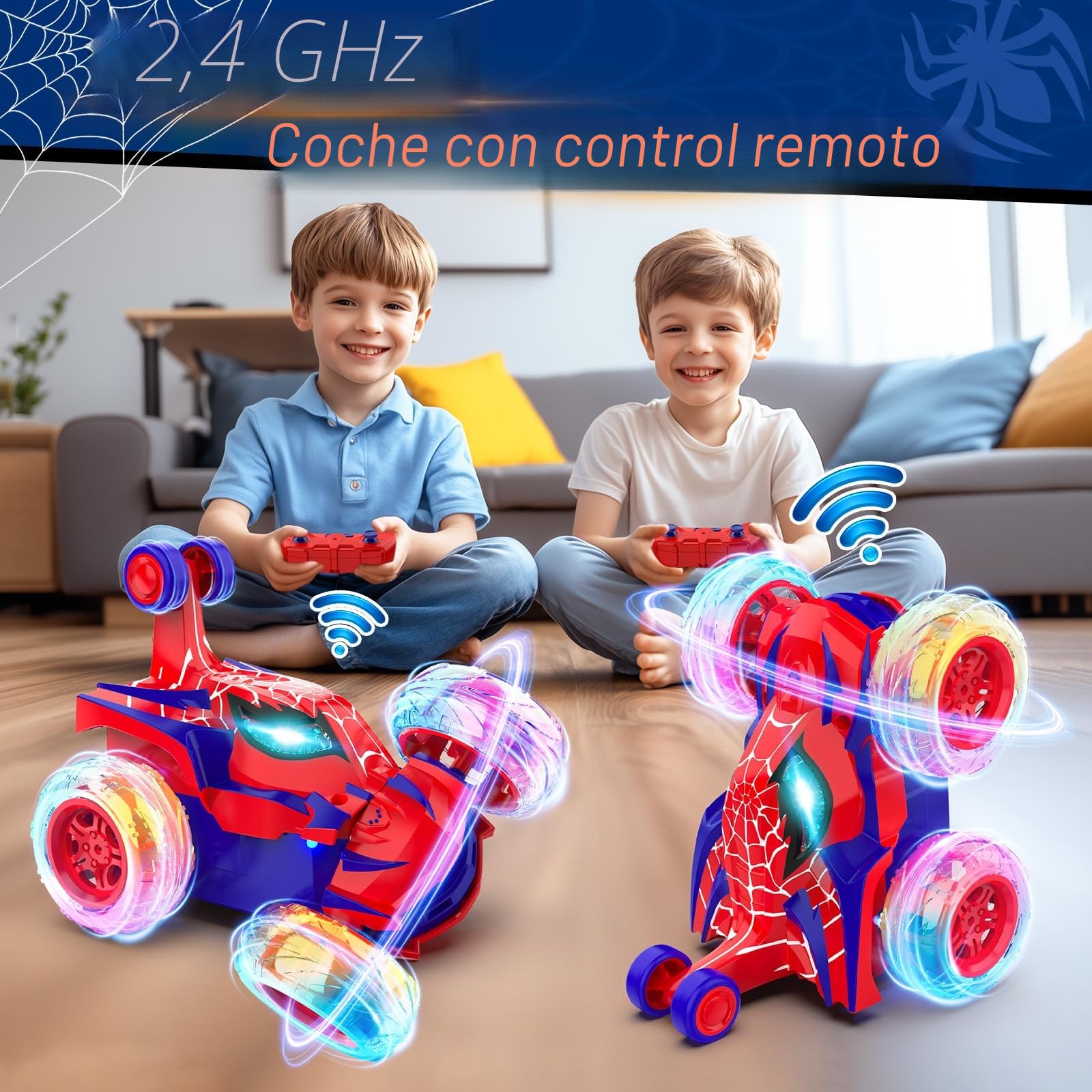 Coche Teledirigido Spider, 2.4Ghz Radiocontrol Monster Truck con Luces RC Juguetes Niños Niñas 3 4 5 6 7 8 9 10 11 12 Años, 360° Carro Telecomandado Infantiles Regalos Cumpleaños Navidad